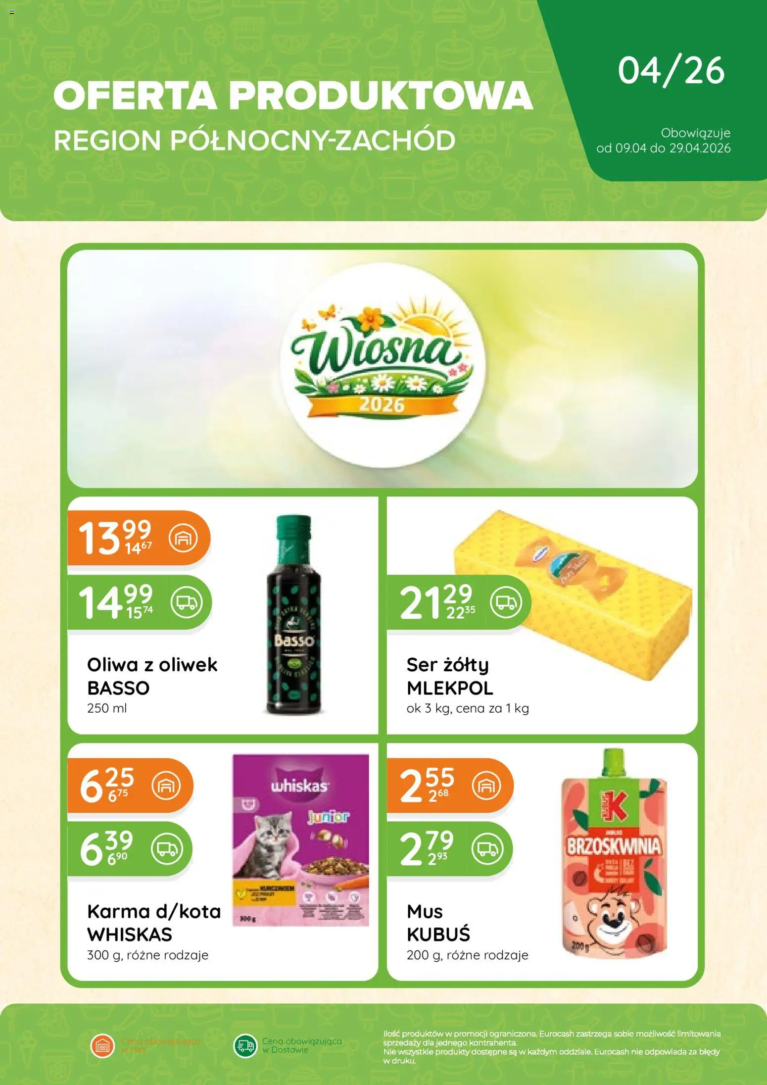 Eurocash gazetka - Oferta Produktowa Północny-Zachód od 09.04.2026 | Strona: 1 | Produkty: Ser żółty, Brzoskwinia, Oliwa z oliwek, Ser