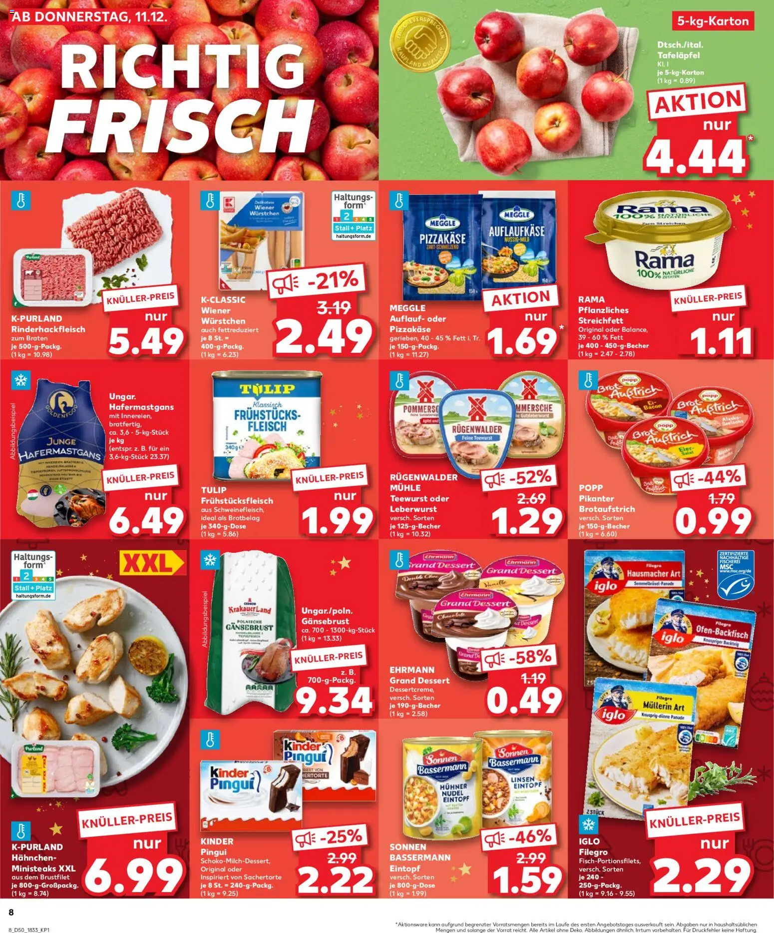 Kaufland prospekt Bremen	 – gültig ab 14.12.2025 | Seite: 8 | Produkte: Hahnchen, Wiener wurstchen, Iglo, Steak