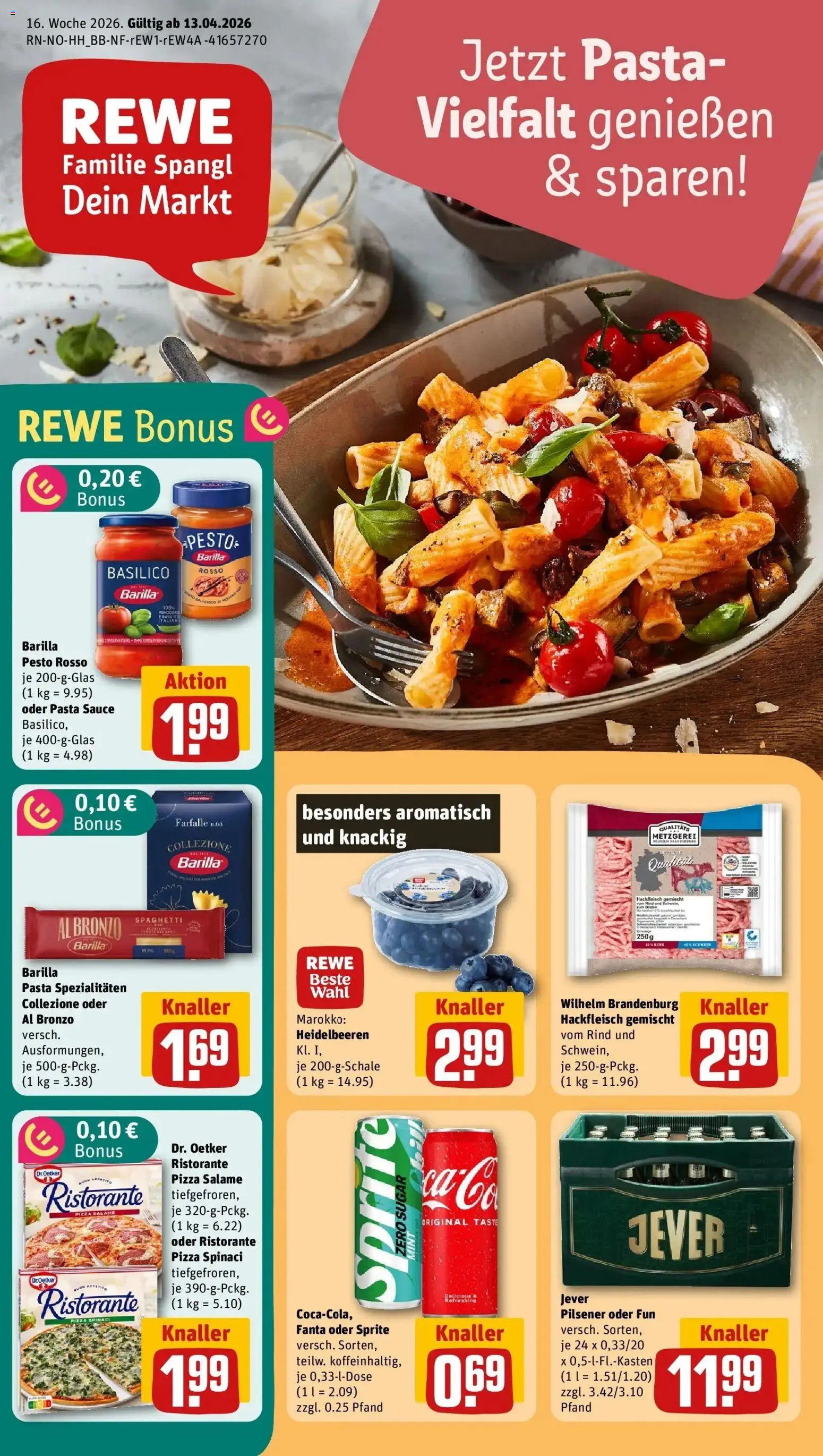 Rewe Prospekt Hamburg	 – gültig ab 13.04.2026 | Seite: 1 | Produkte: Sprite, Barilla, Barilla pesto, Jever