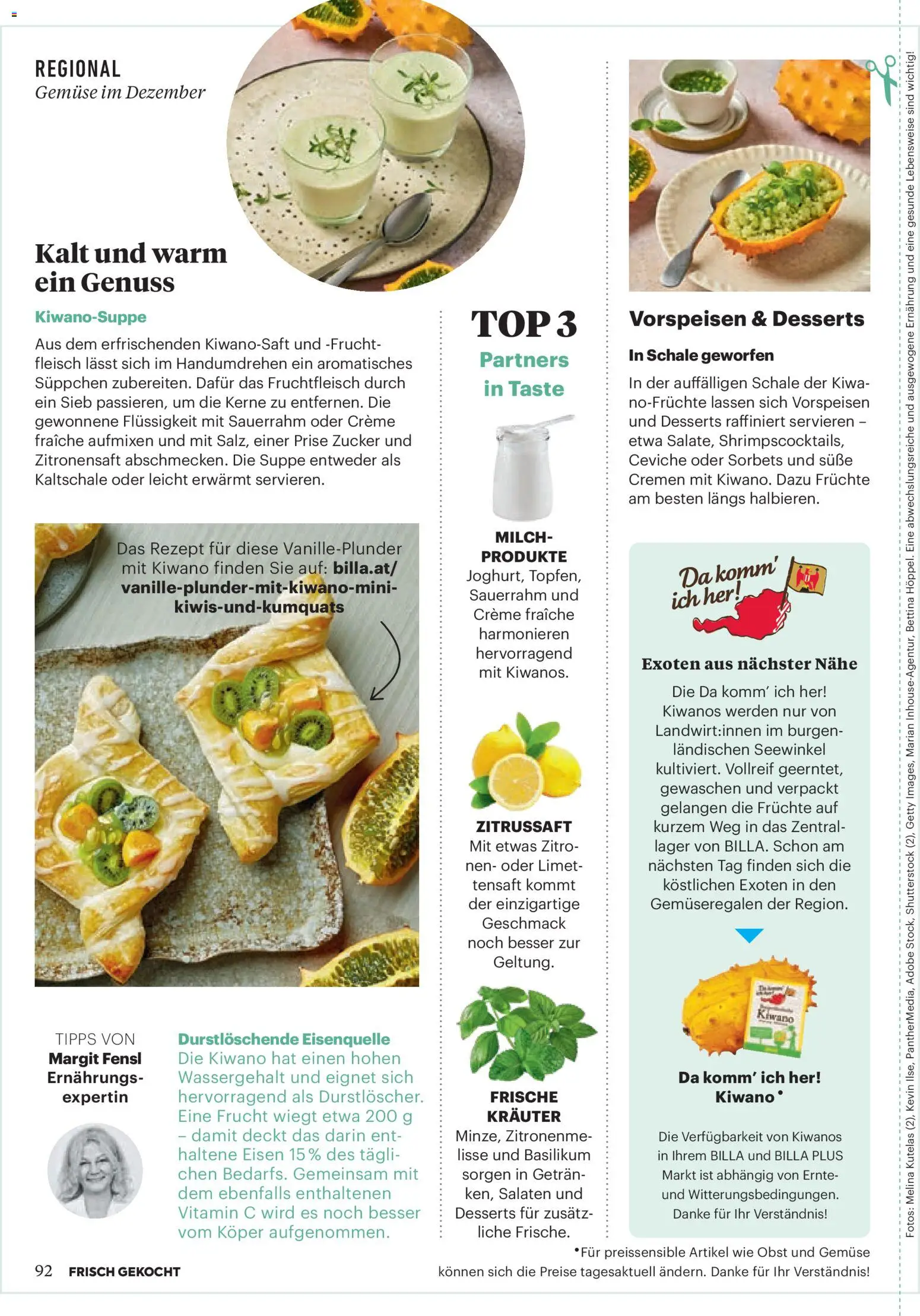 Billa  Frisch Gekocht gültig ab 01.12.2025 | Seite: 92 | Produkte: Gemüse, Obst, Zucker, Creme