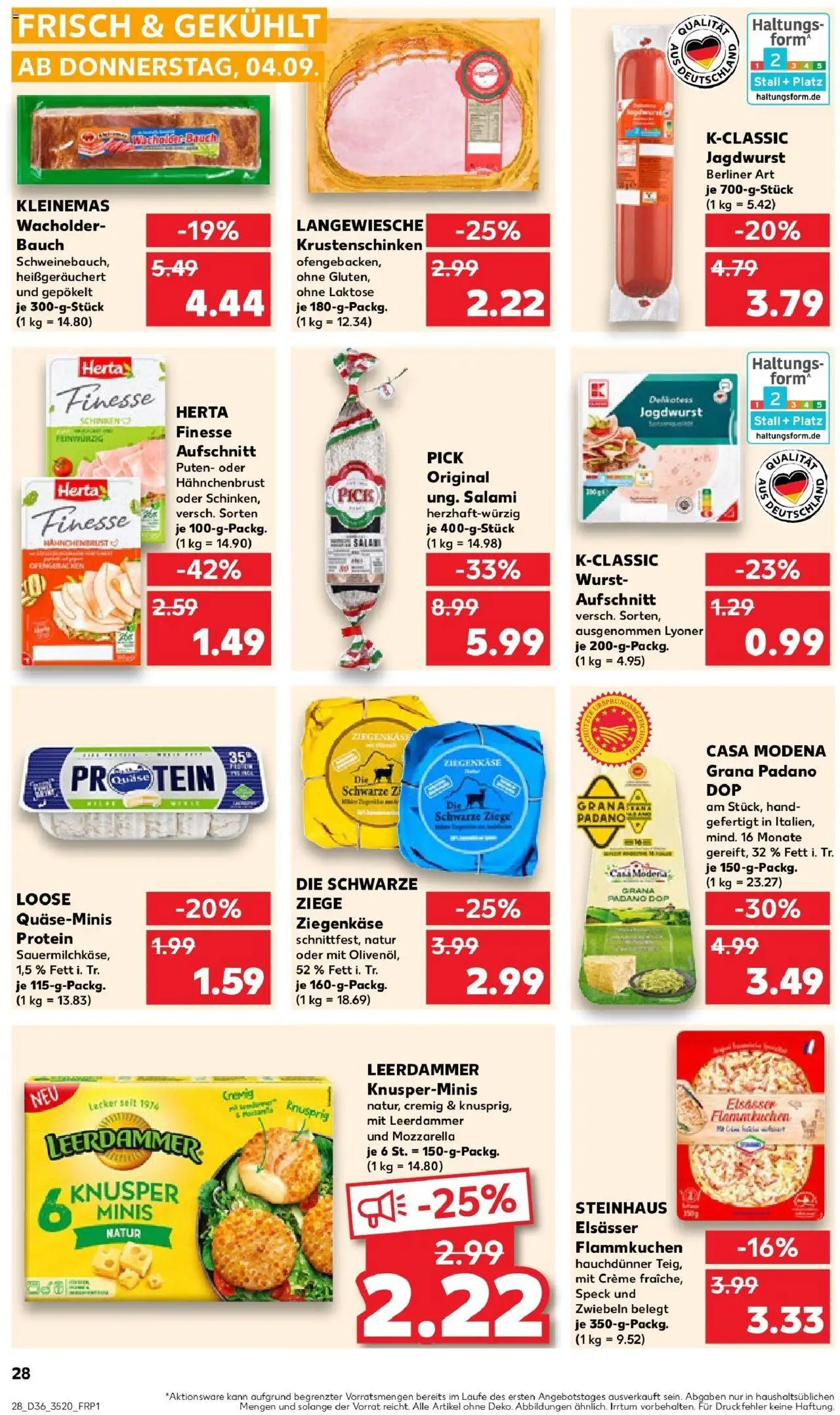 Kaufland prospekt Sonneberg	 – gültig ab 04.09.2025 | Seite: 28 | Produkte: Berliner, Ziegenkäse, Wurst, Pizza