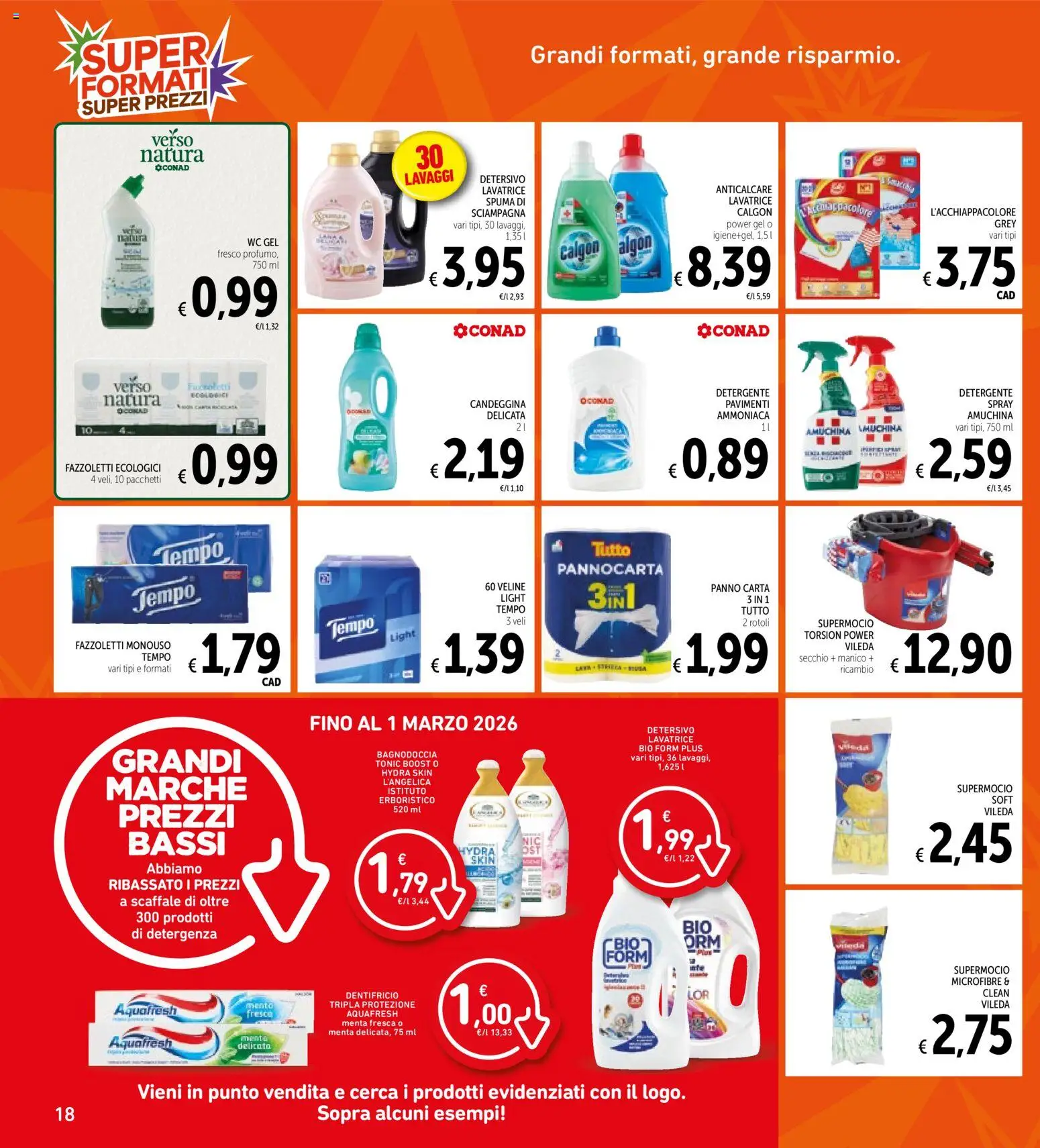 Volantino Spazio Conad del 03.02.2026 | Pagina: 18 | Prodotti: Dentifricio, Anticalcare, Menta, WC