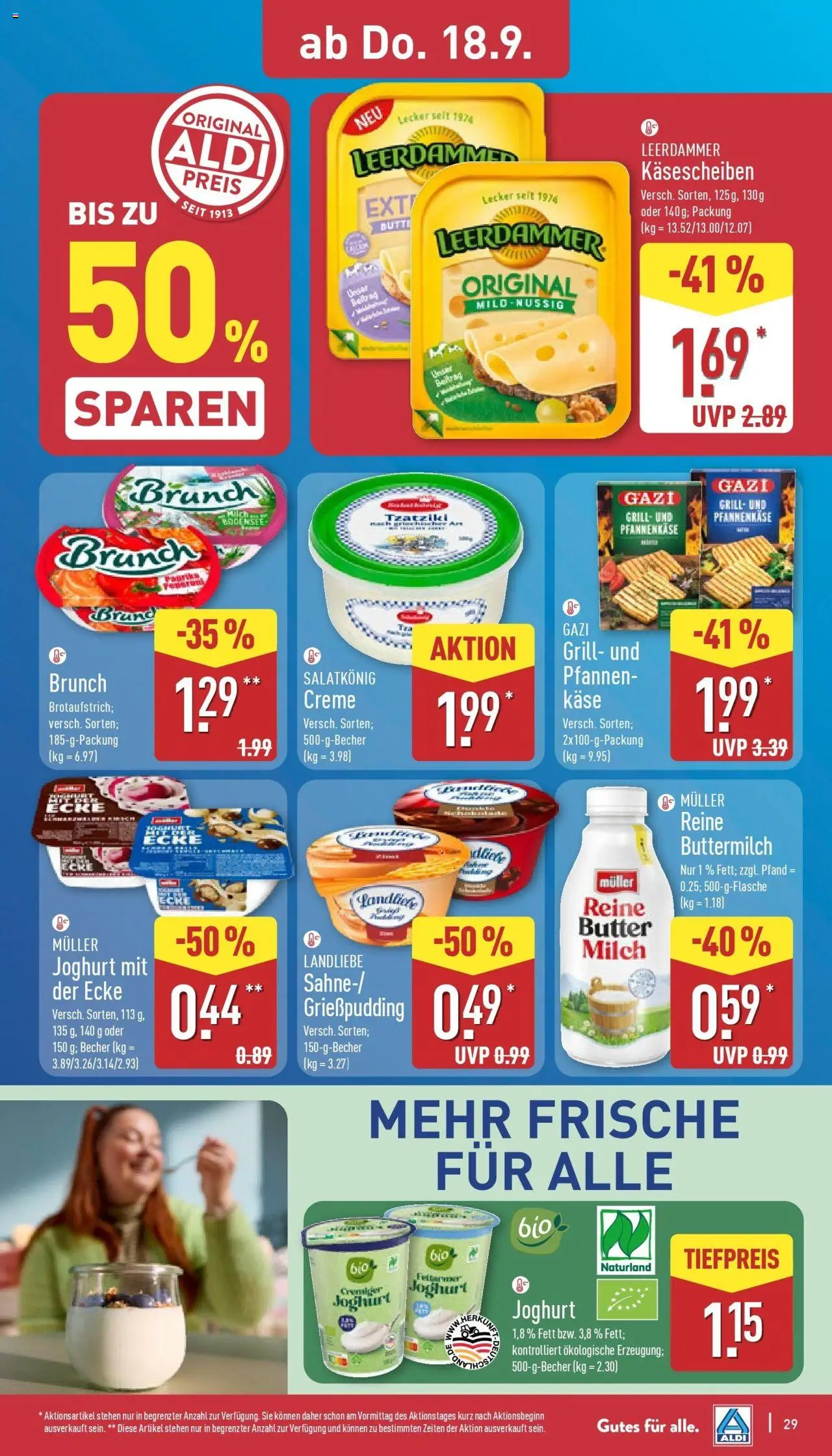 Aldi - ALDI Nord: Wochenangebote – gültig ab 14.09.2025 | Seite: 29 | Produkte: Buttermilch, Butter, Joghurt, Creme