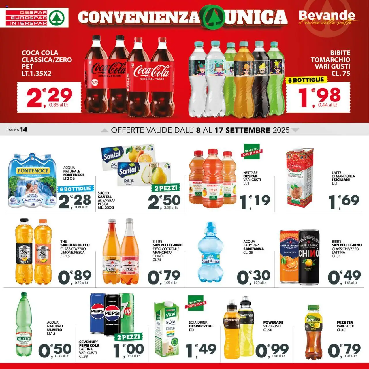 Volantino Despar del 08.09.2025 | Pagina: 15 | Prodotti: Succo, Acqua, Bibite, Coca Cola