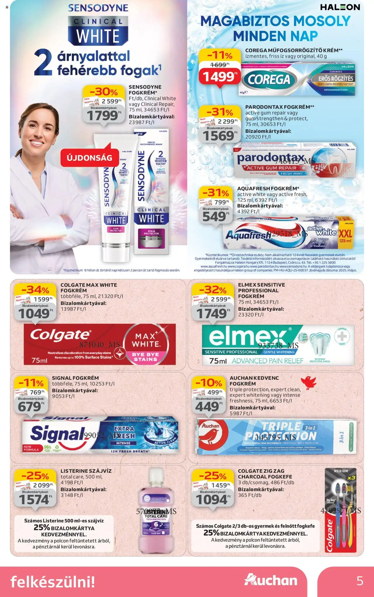 Auchan akciós ujság - amely érvényes a következő dátumtól: 03.07.2025 | Oldal: 5 | Termékek: Fogkrém, Fogkefe, Szájvíz