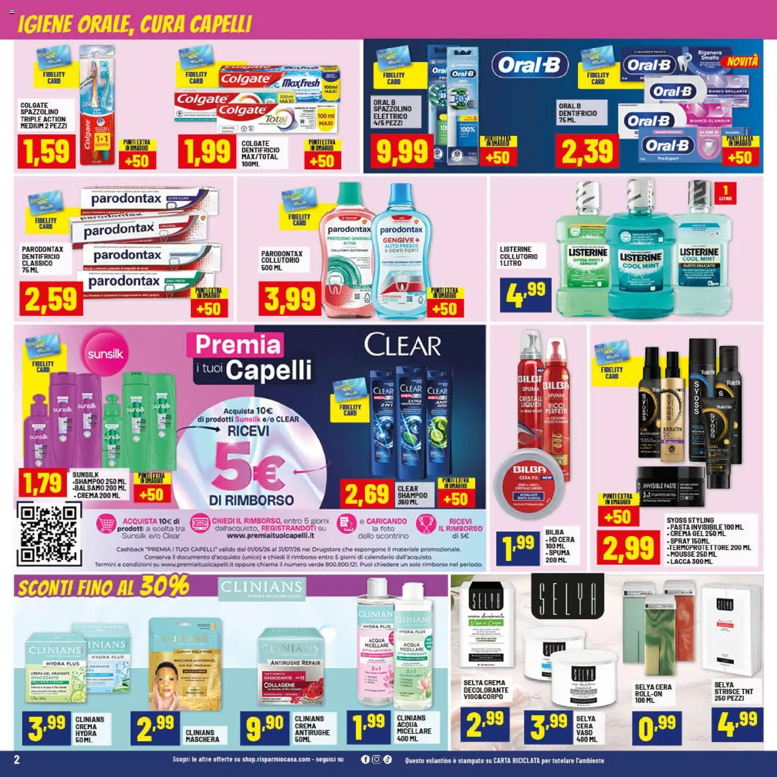 Volantino RisparmioCasa del 23.04.2026 | Pagina: 2 | Prodotti: Acqua micellare, Dentifricio, Spazzolino, Collutorio