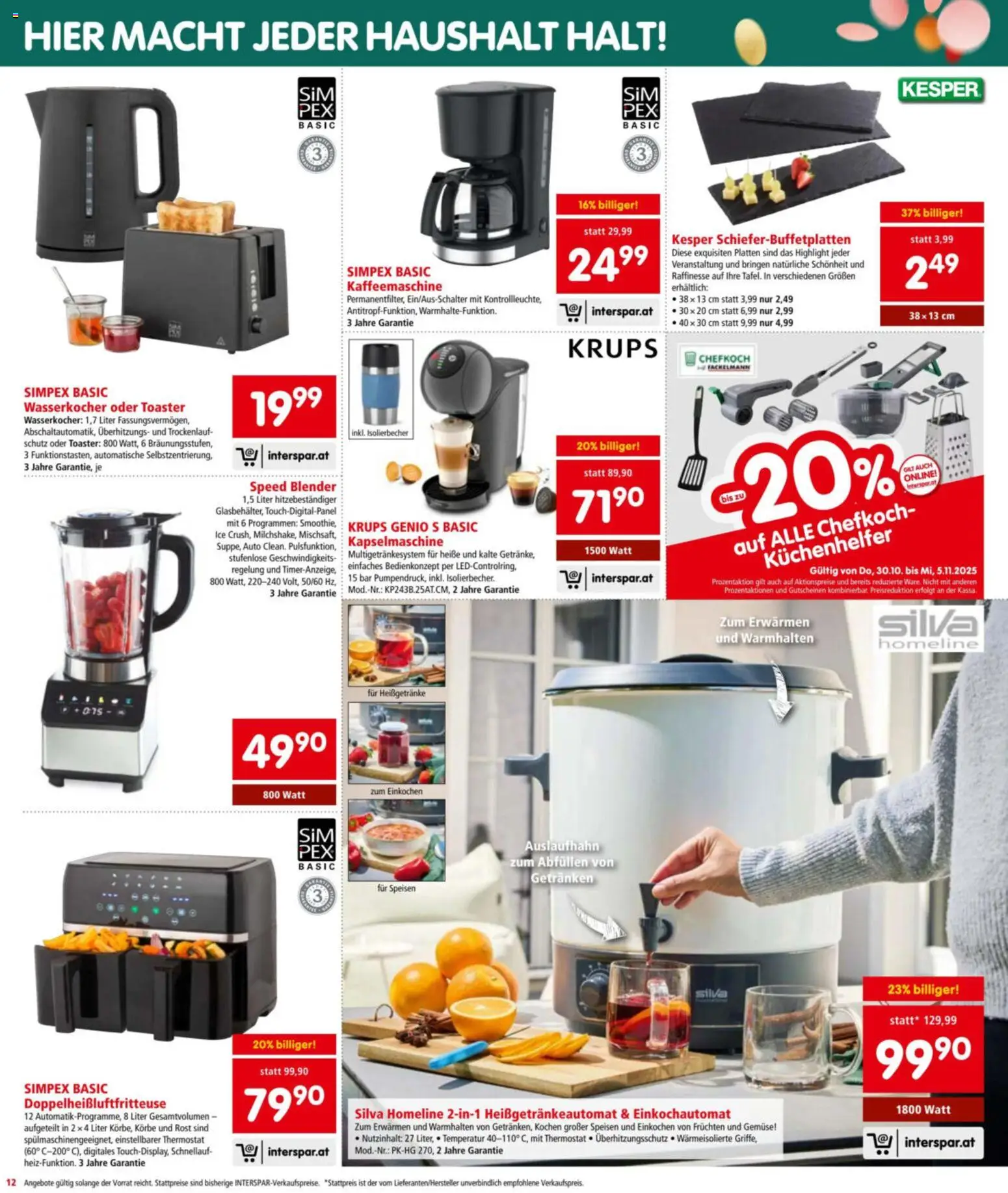 Interspar Flugblatt gültig ab 30.10.2025 | Seite: 12 | Produkte: Gemüse, Kaffeemaschine, Wasserkocher, Toaster