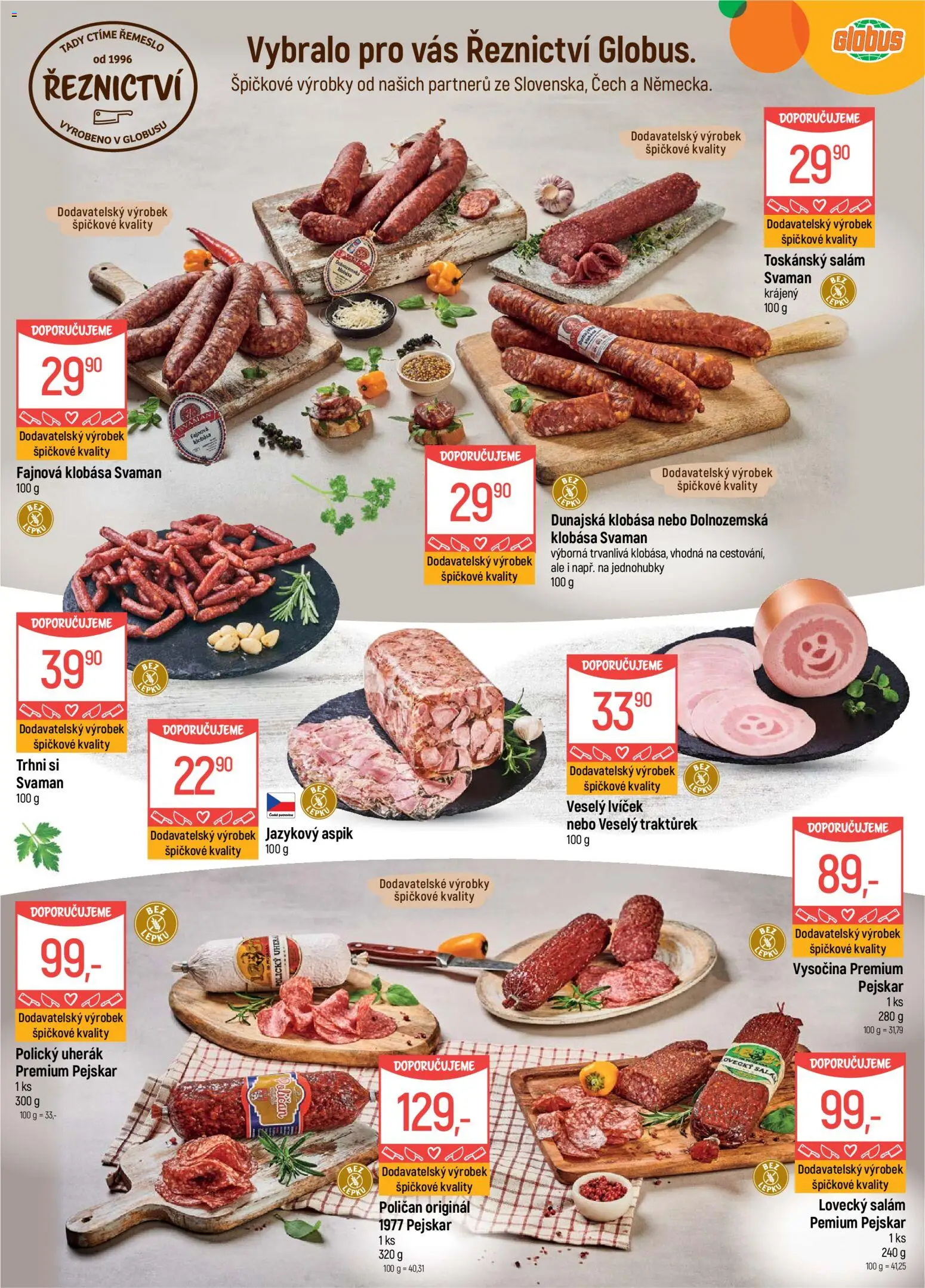 Globus leták - Opava od 25.03.2026 | Strana: 4 | Produkty: Uherák, Globus, Klobása, Vysočina