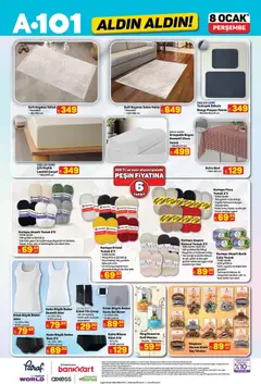 08.01.2026 tarihinden itibaren geçerli olan A101 kataloğu önizlemesi | Sayfa: 15 | Ürünler: Paspas, Bluz, Çorap, Atkı