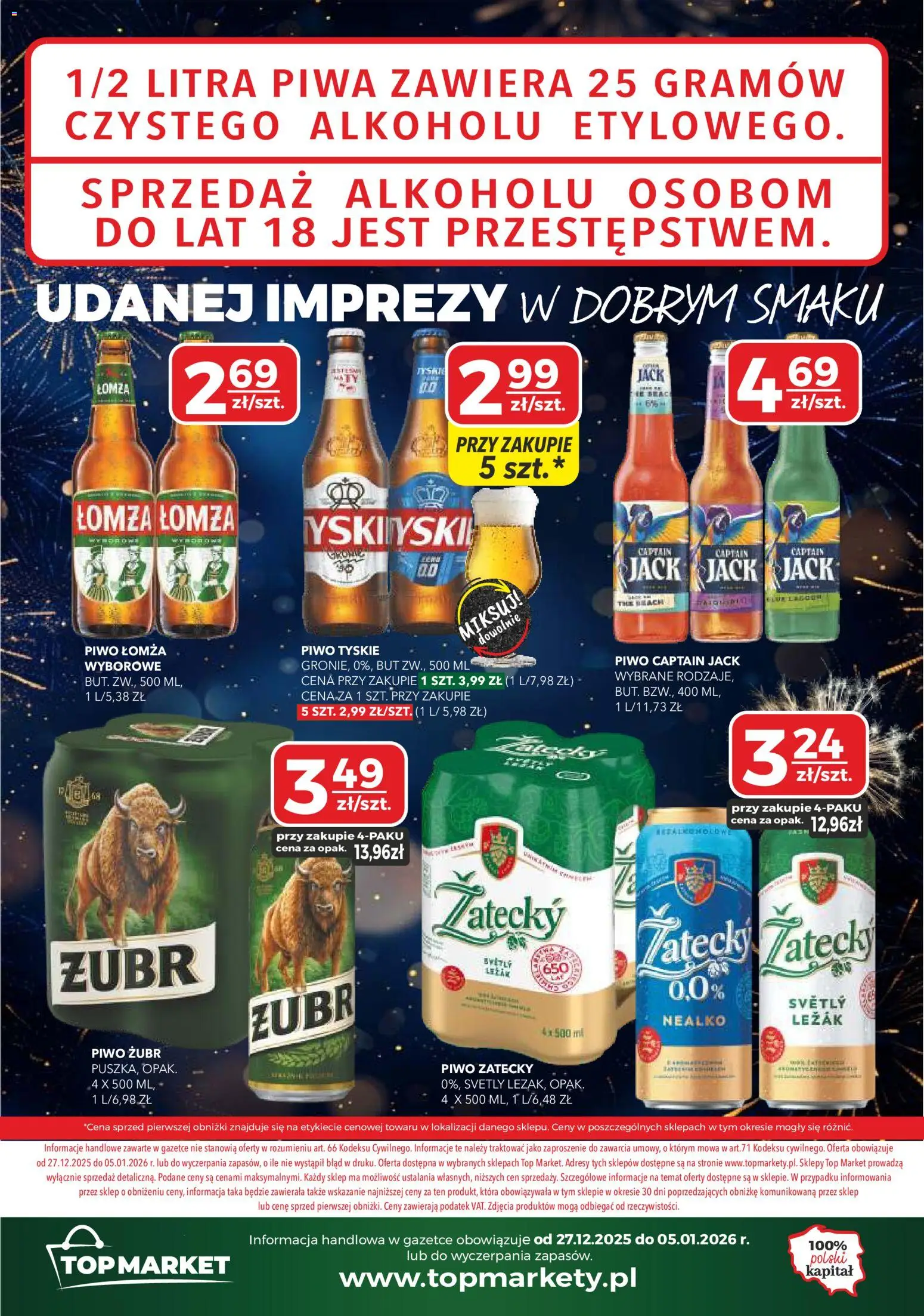 Top Market Gazetka od 27.12.2025 | Strona: 8 | Produkty: Piwo żubr, Top, Tyskie, Piwo