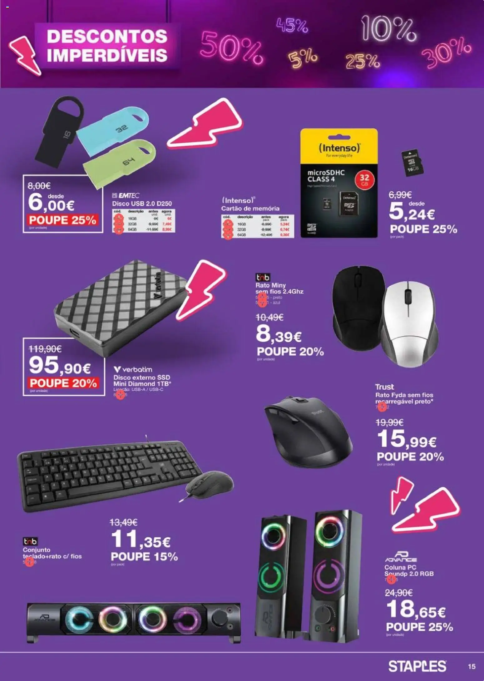 Staples - Descontos Imperdíveis │ válido de 09.03.2026 | Página: 15 | Produtos: PC, Cartão de memória, USB