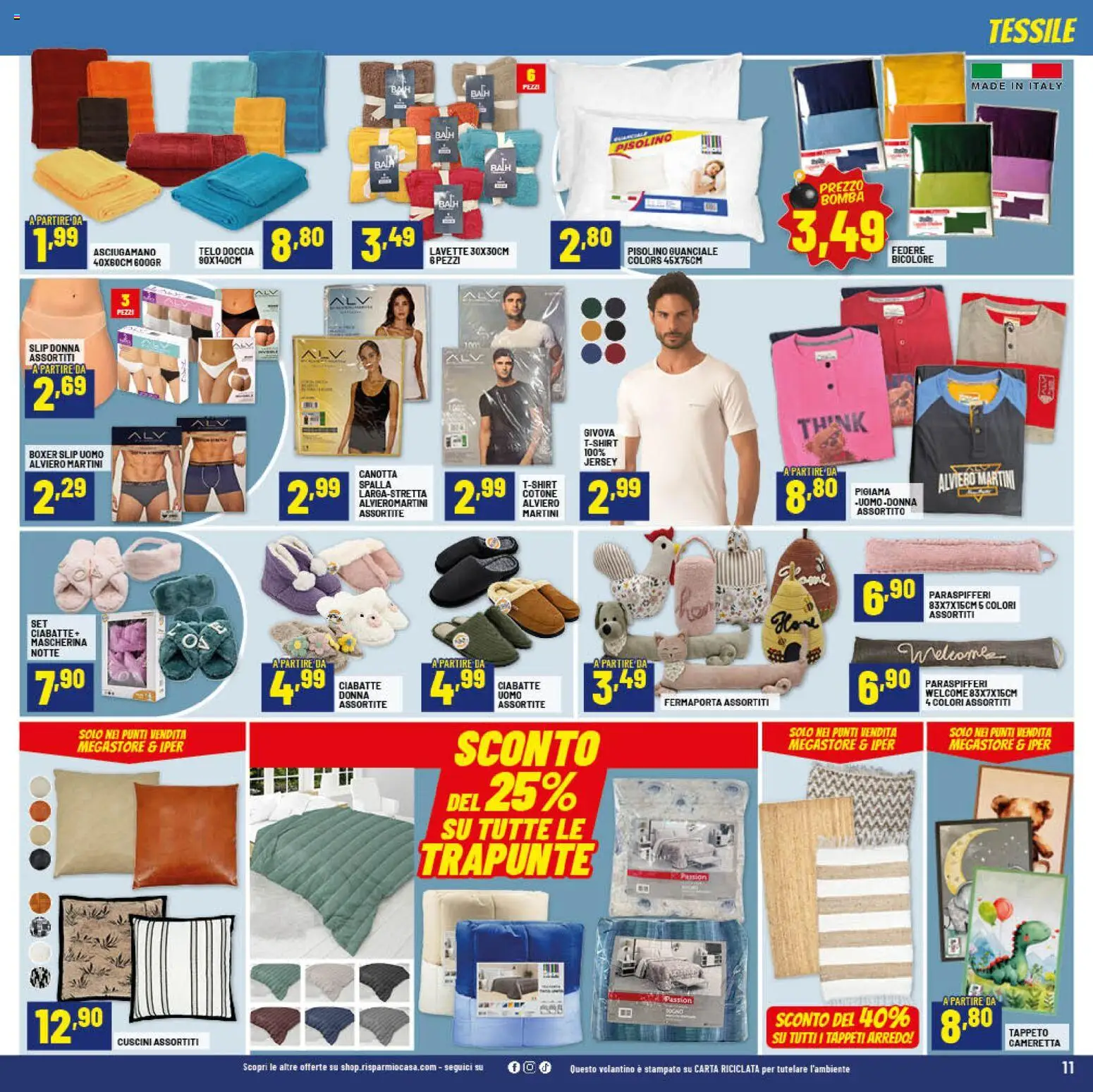 Volantino RisparmioCasa del 24.01.2026 | Pagina: 11 | Prodotti: Fermaporta, Slip, Asciugamano, Tappeto