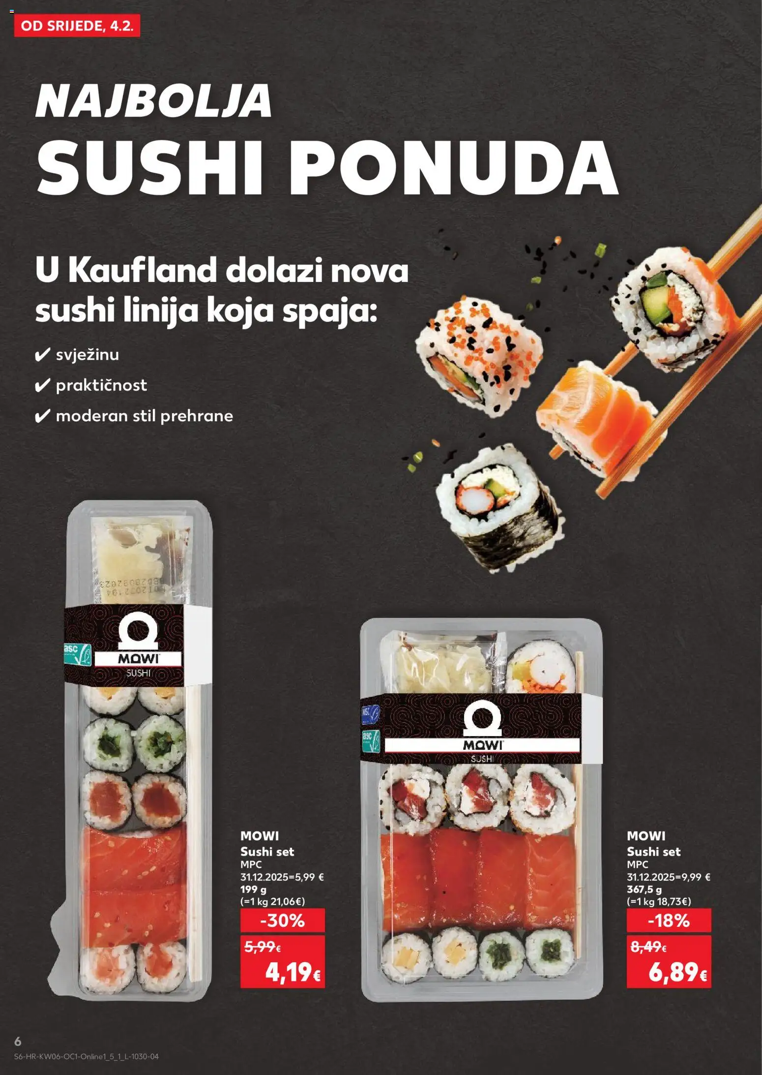 Kaufland HR akciós ujság - amely érvényes a következő dátumtól: 04.02.2026 | Oldal: 6 | Termékek: Sushi