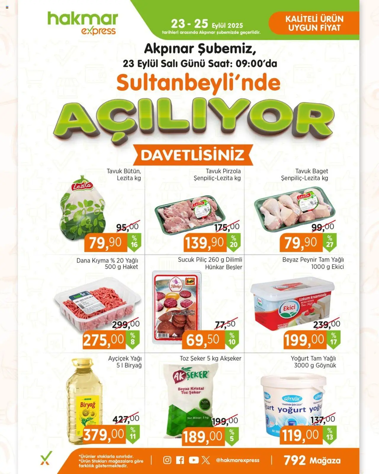 Hakmar Express Akpınar şubemiz Sultanbeyli’nde açılıyor - 23.09.2025 tarihinden itibaren geçerlidir | Sayfa: 1 | Ürünler: Yoğurt, Ekici, Şeker, Toz şeker