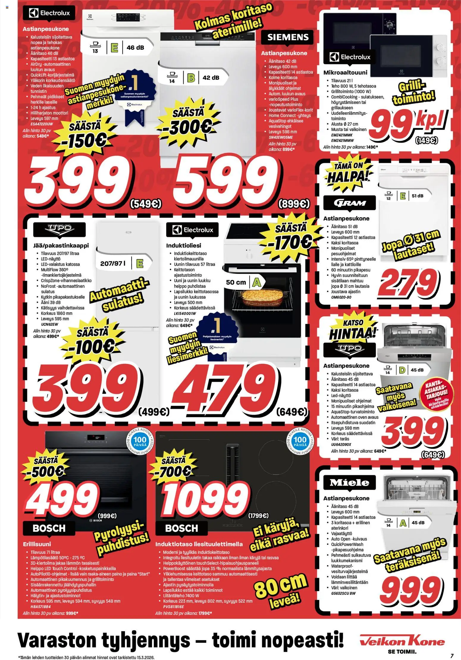 Veikon Kone tarjoukset – voimassa 16.03.2026 alkaen | Sivu: 7 | Tuotteet: Liesituuletin, Induktiotaso, Keittotaso, Grilli