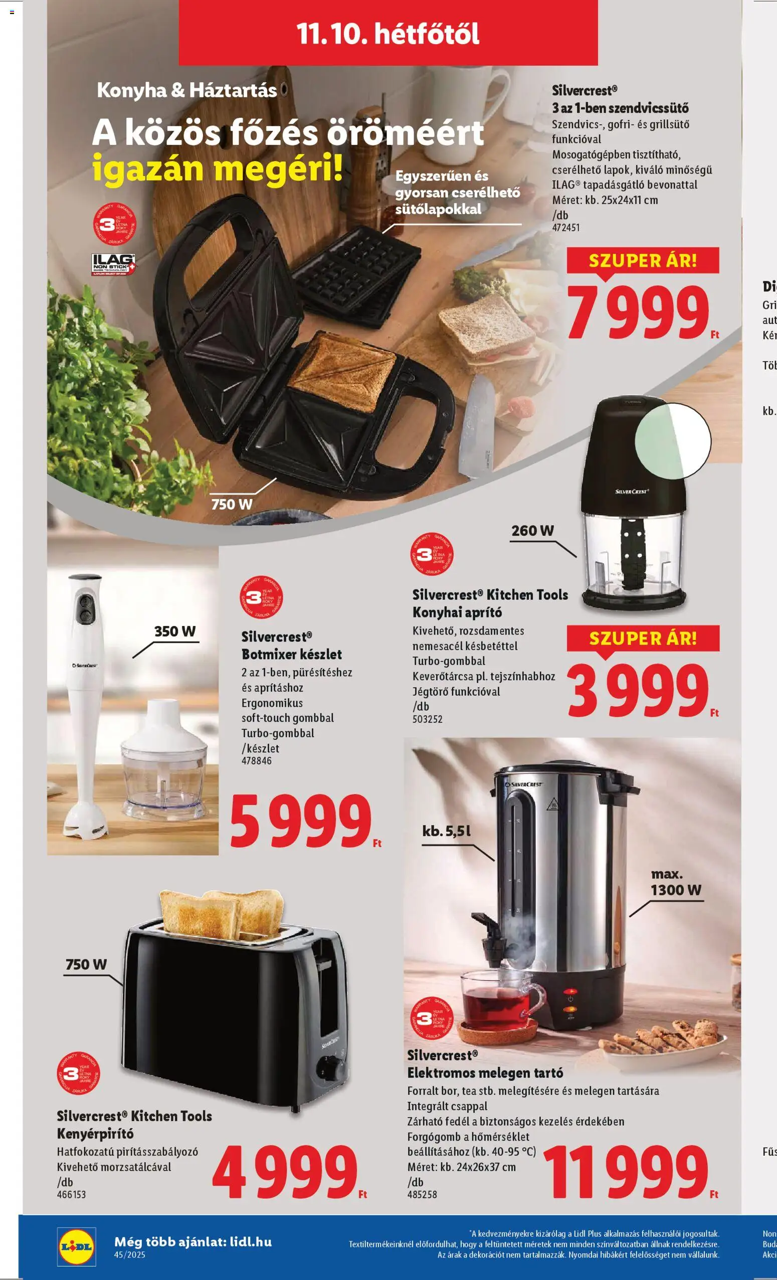 Lidl akciós ujság - amely érvényes a következő dátumtól: 06.11.2025 | Oldal: 14 | Termékek: Botmixer, Szendvicssütő, Kenyérpirító, Tea