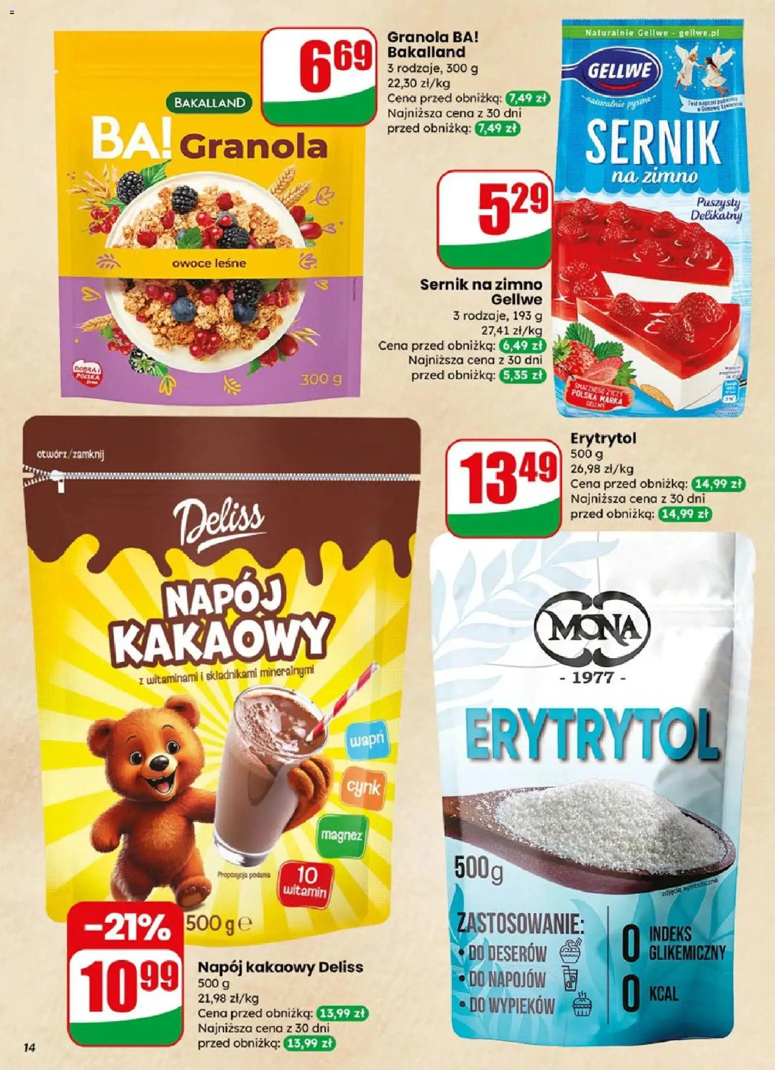 Dino gazetka od 08.04.2026 | Strona: 14 | Produkty: Erytrytol, Granola, Owoce