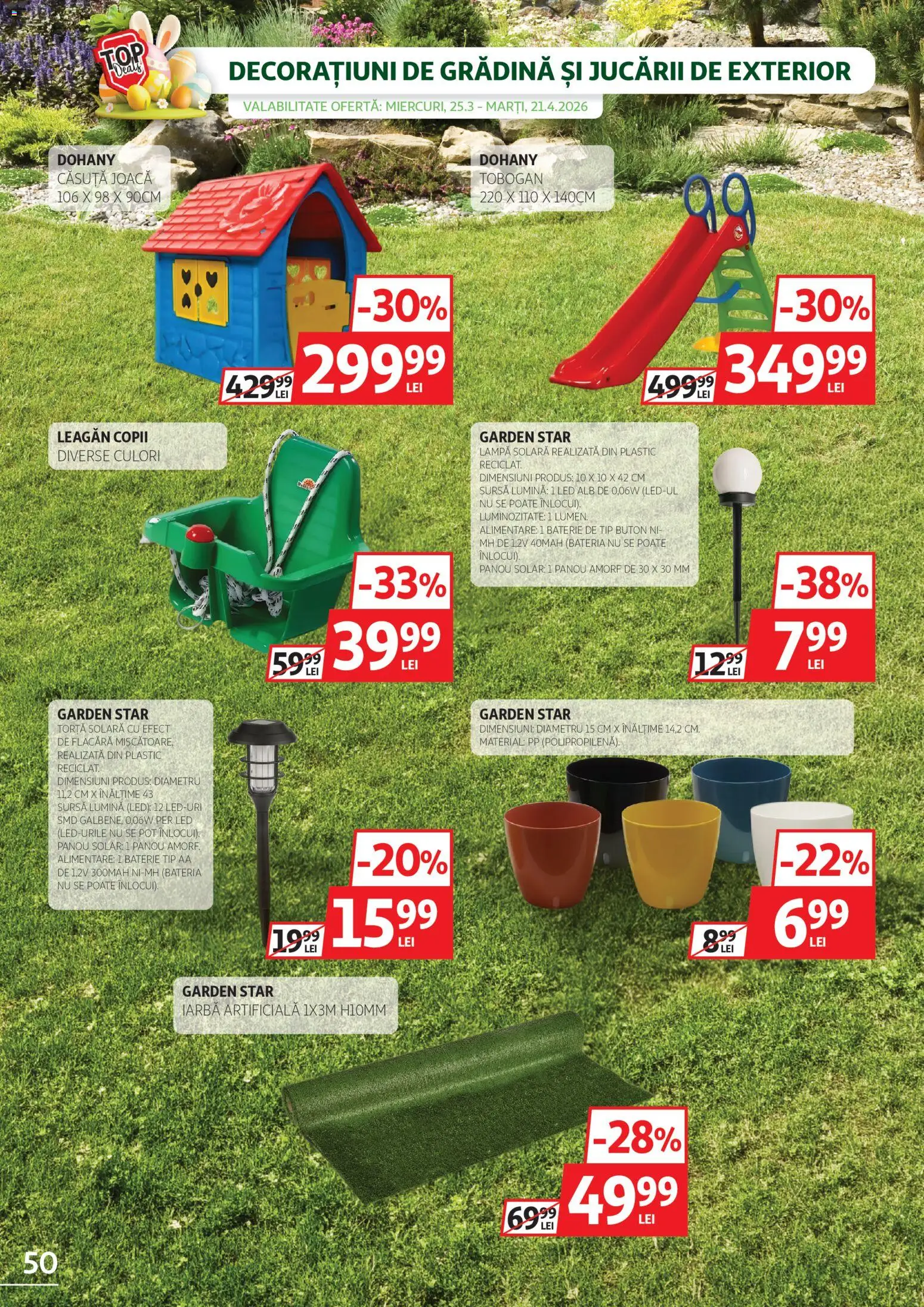 Noul catalog Auchan – valabil de la 25.03.2026 | Pagină: 50 | Produse: Tavuk suyu, Babak, Baterie, Iarbă artificială