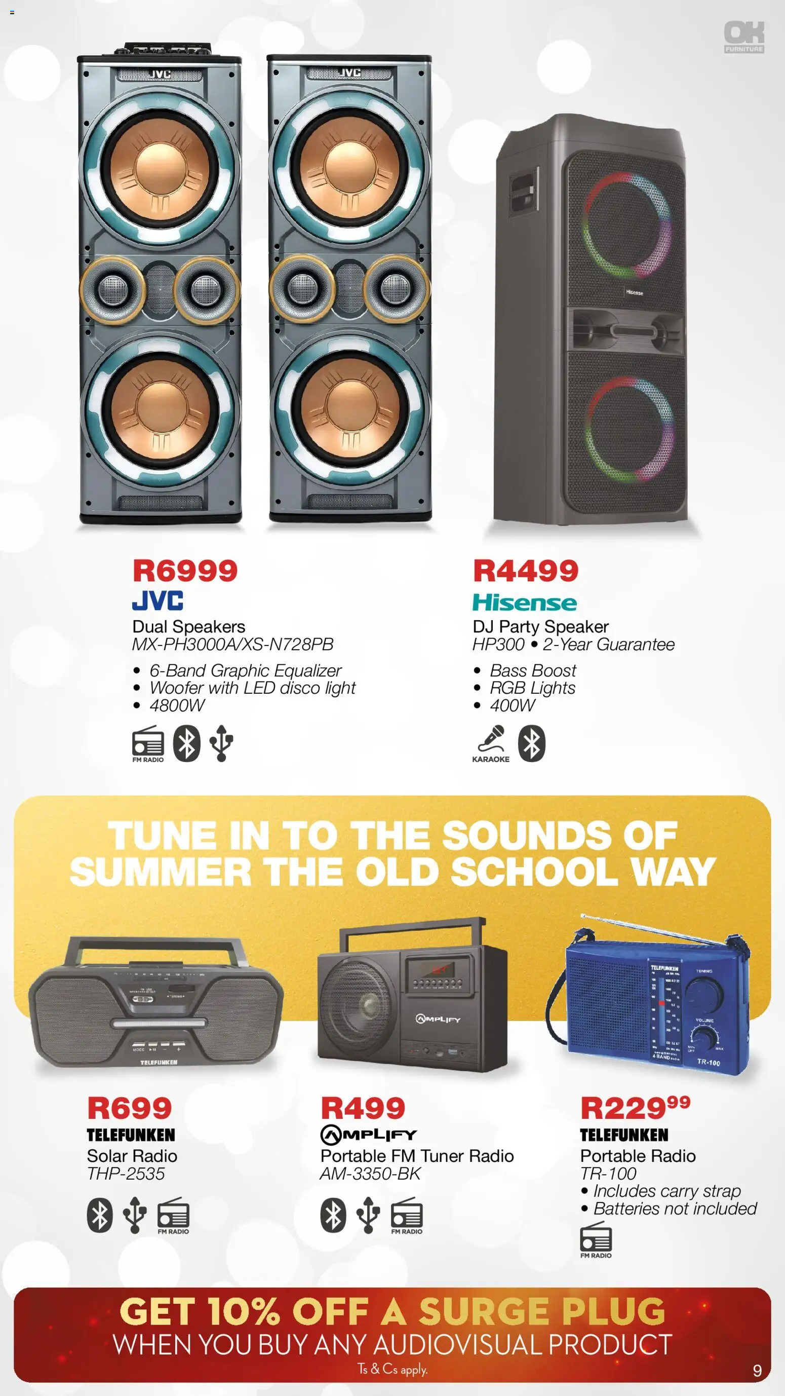 New OK Furniture catalogue – valid from 01.12.2025 | Page: 9 | Products: Radio, Speaker, Light