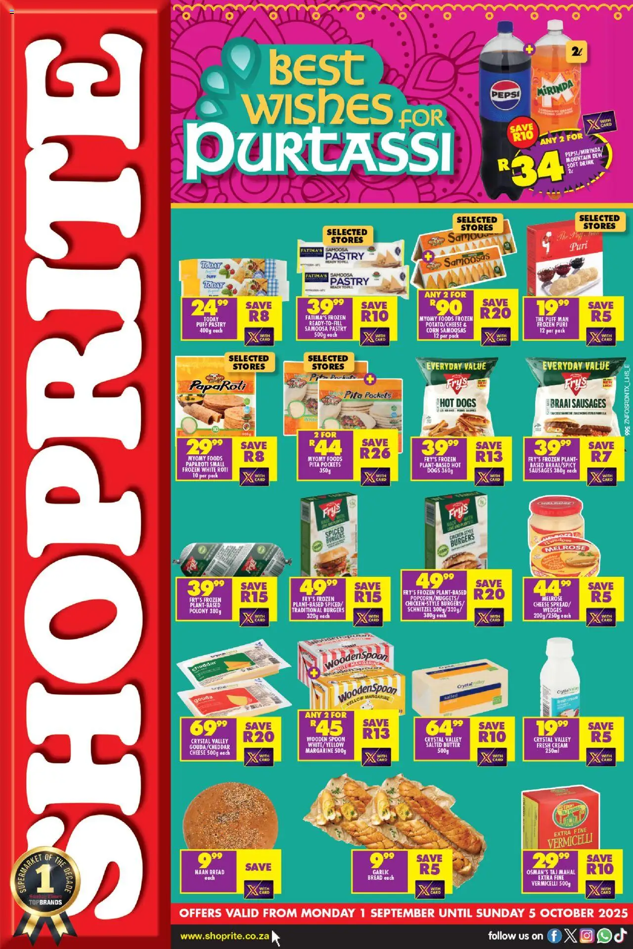 Shoprite KwaZulu-Natal - Purtassi Deals │ valid from 01.09.2025 | Page: 1 | Products: Butter, Margarine, Cream, Fry's