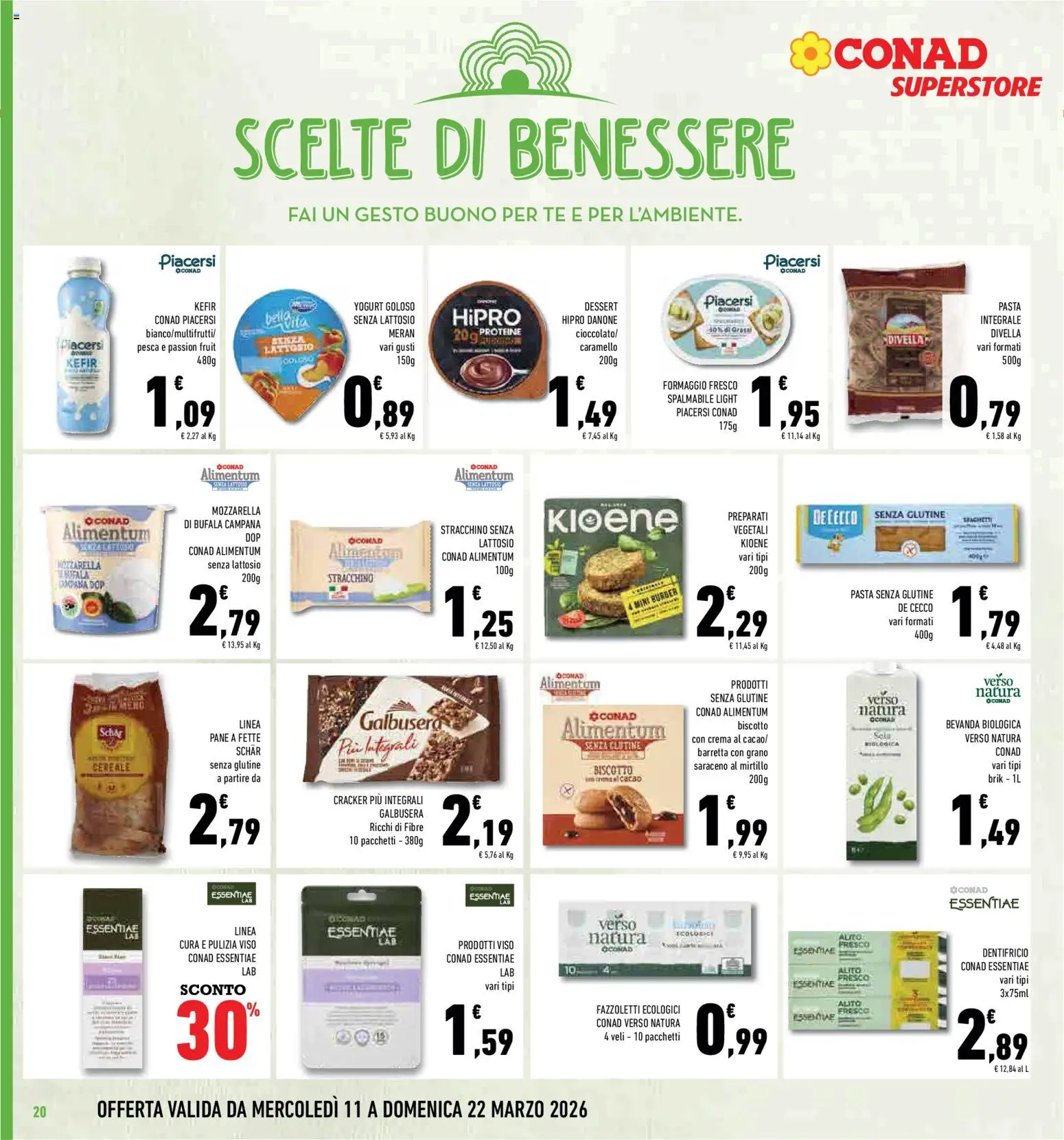 Volantino Conad del 11.03.2026 | Pagina: 20 | Prodotti: Pasta senza glutine, Dentifricio, Mozzarella, Crackers