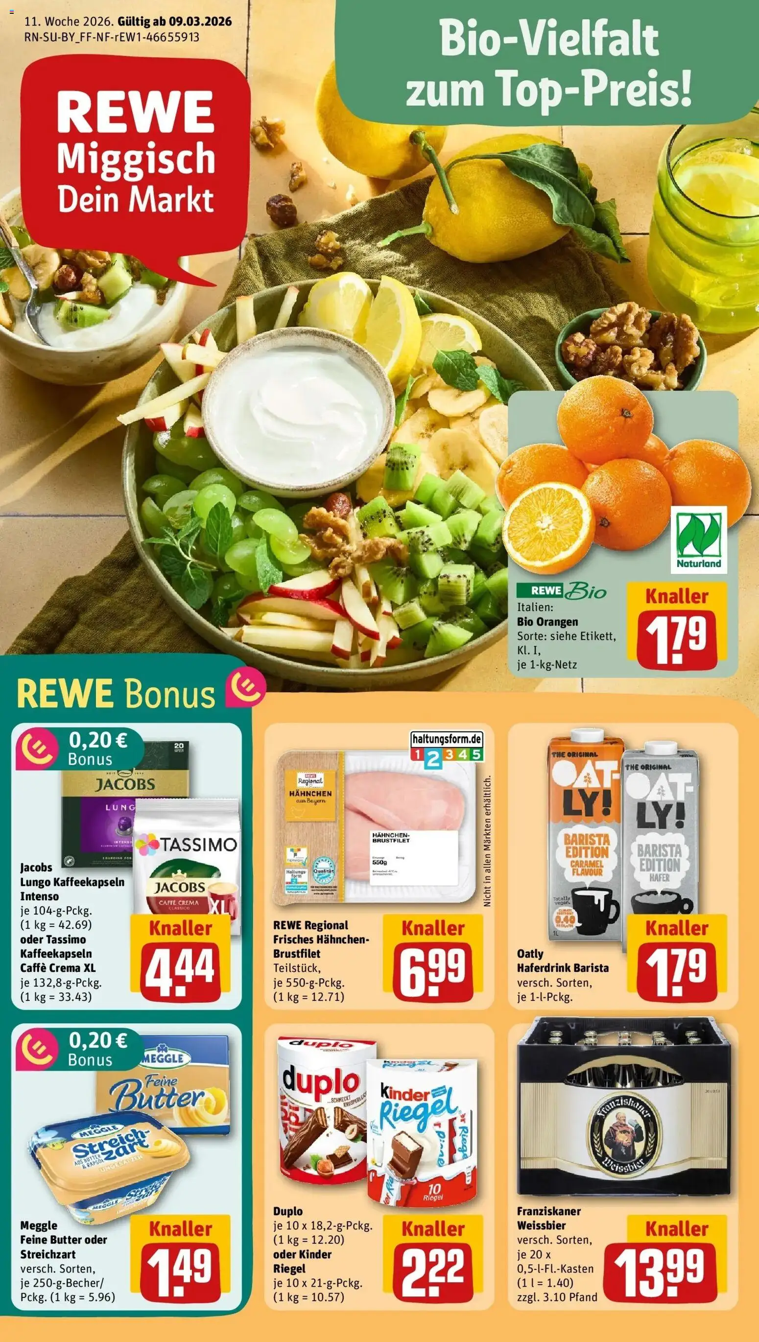 Rewe Prospekt Waldkirchen	 – gültig ab 09.03.2026 | Seite: 1 | Produkte: Butter, Weißbier, Orangen, Oatly
