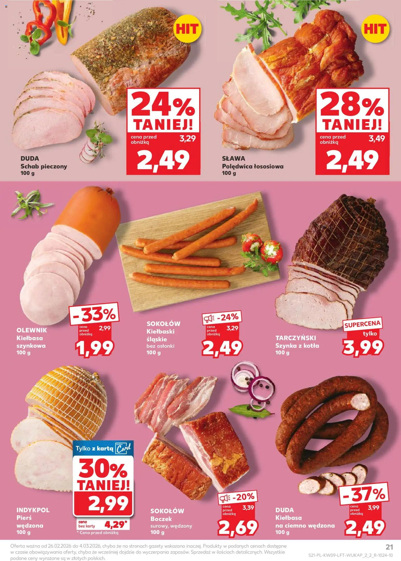 Kaufland gazetka od 26.02.2026 | Strona: 21 | Produkty: Karta, Szynka, Boczek, Schab pieczony