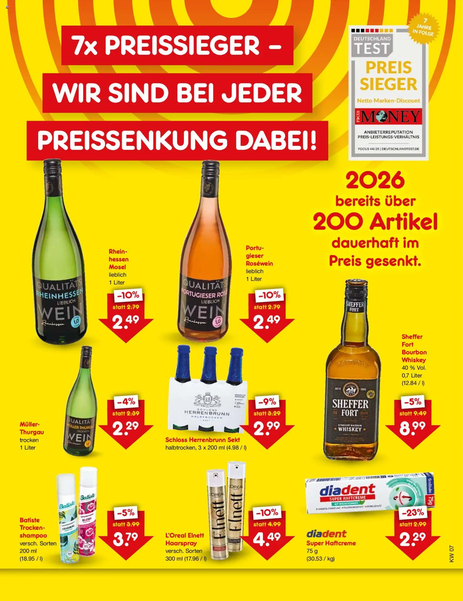 Netto Marken-Discount Preissenkung auf Dauer – gültig ab 16.02.2026 | Seite: 2 | Produkte: Rosewein, Shampoo, Haarspray, Blush