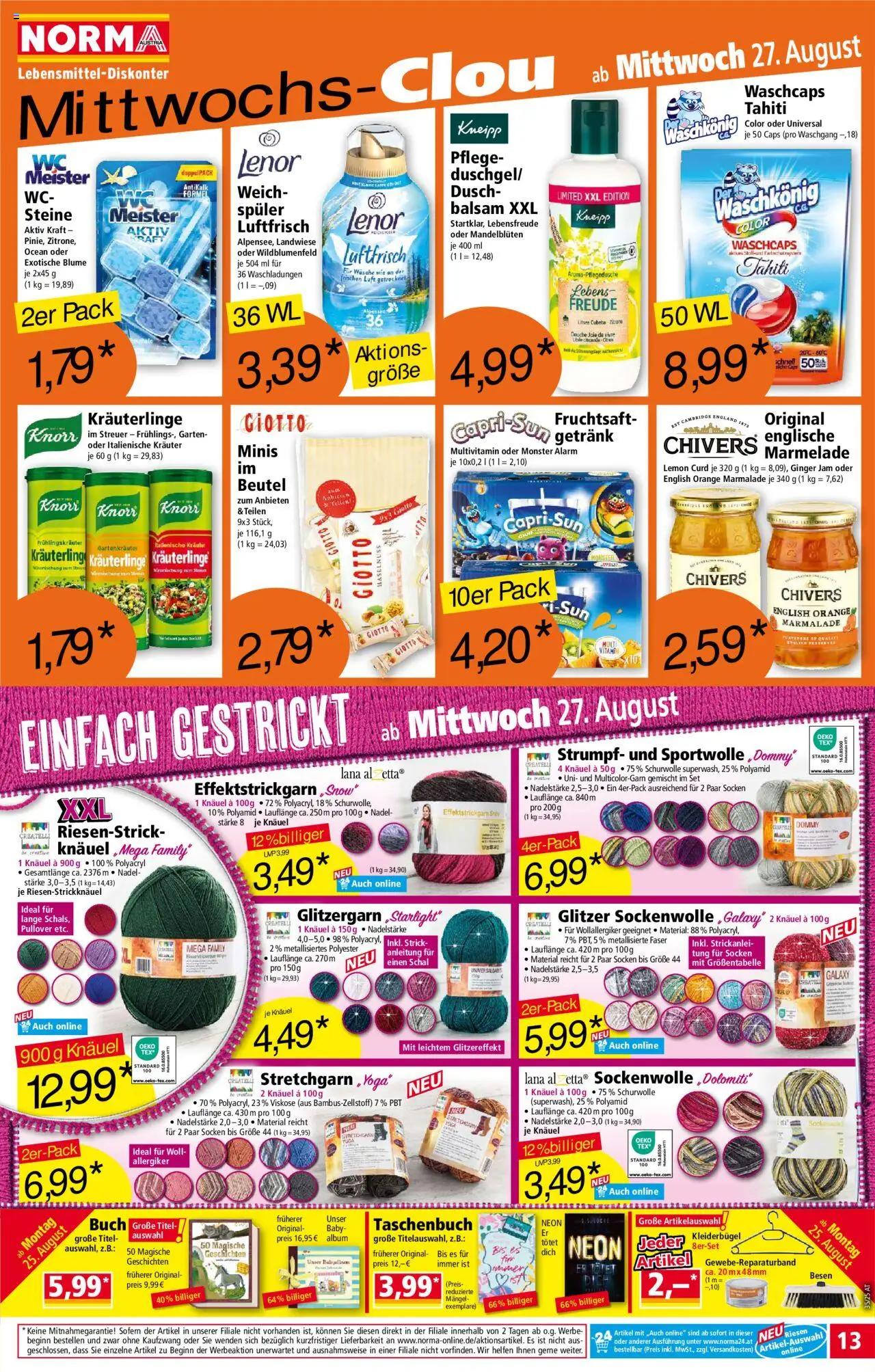 Norma Flugblatt gültig ab 25.08.2025 | Seite: 13 | Produkte: Socken, Schal, Kleiderbügel, Papier blanc