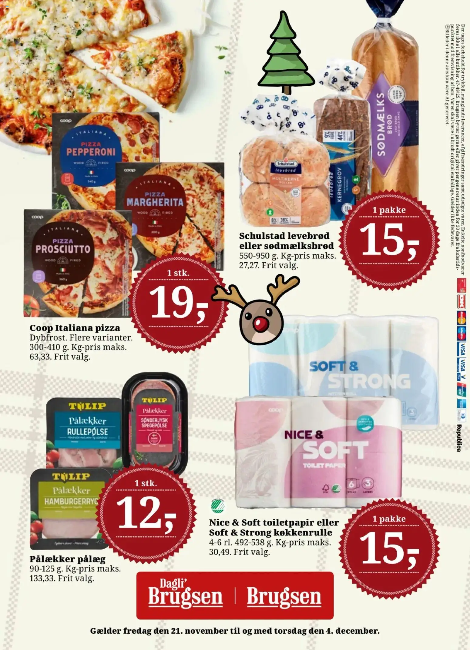 Dagli'Brugsen tilbudsavis – gyldig fra 21.11.2025 | Side: 18 | Produkter: Brød, Pizza, Rullepølse, Hamburgerryg