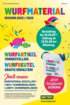 Metro Wurfmaterial Karneval ab 01.10.2025 gültig