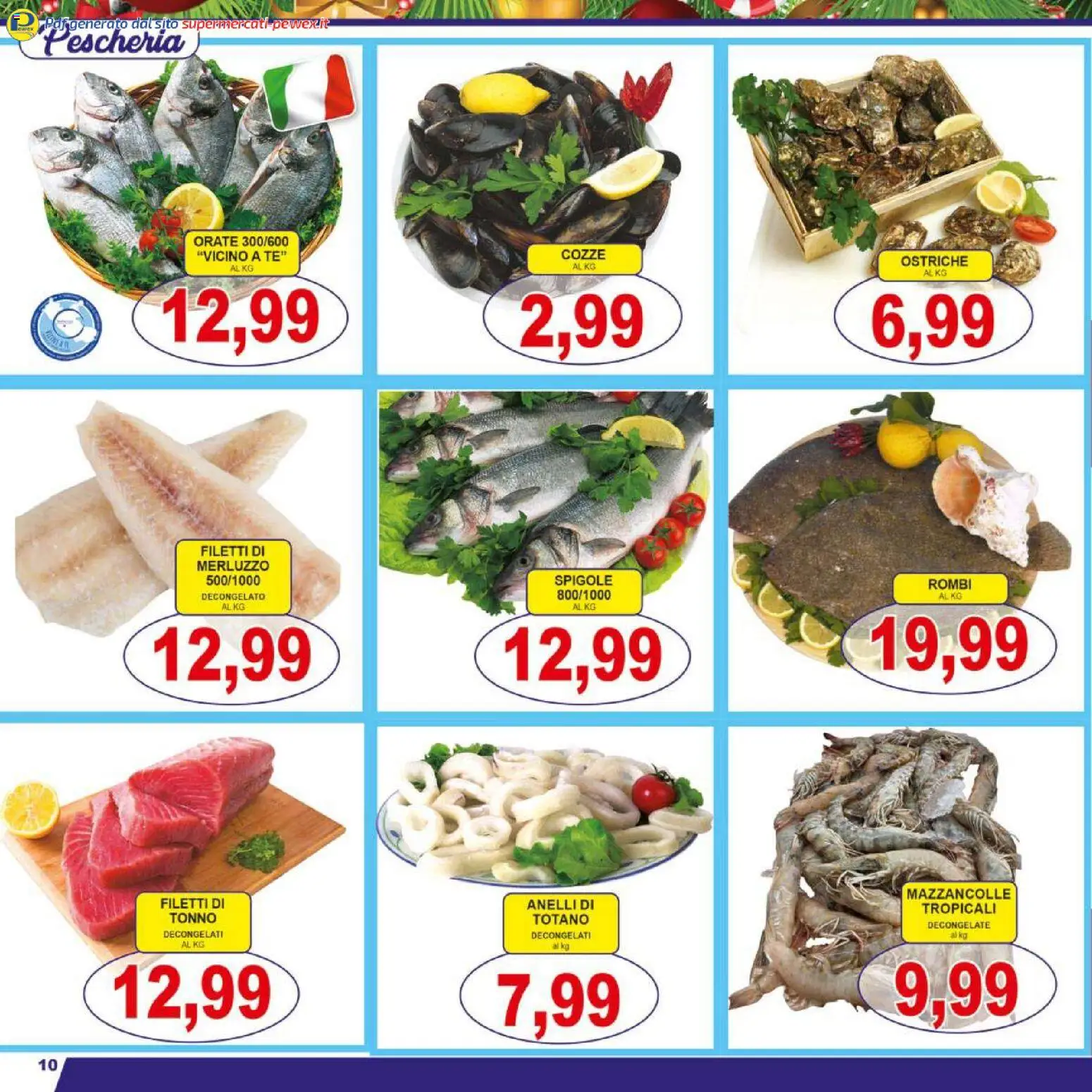 Volantino Pewex del 27.12.2025 | Pagina: 10 | Prodotti: Merluzzo, Cozze, Mazzancolle, Totano