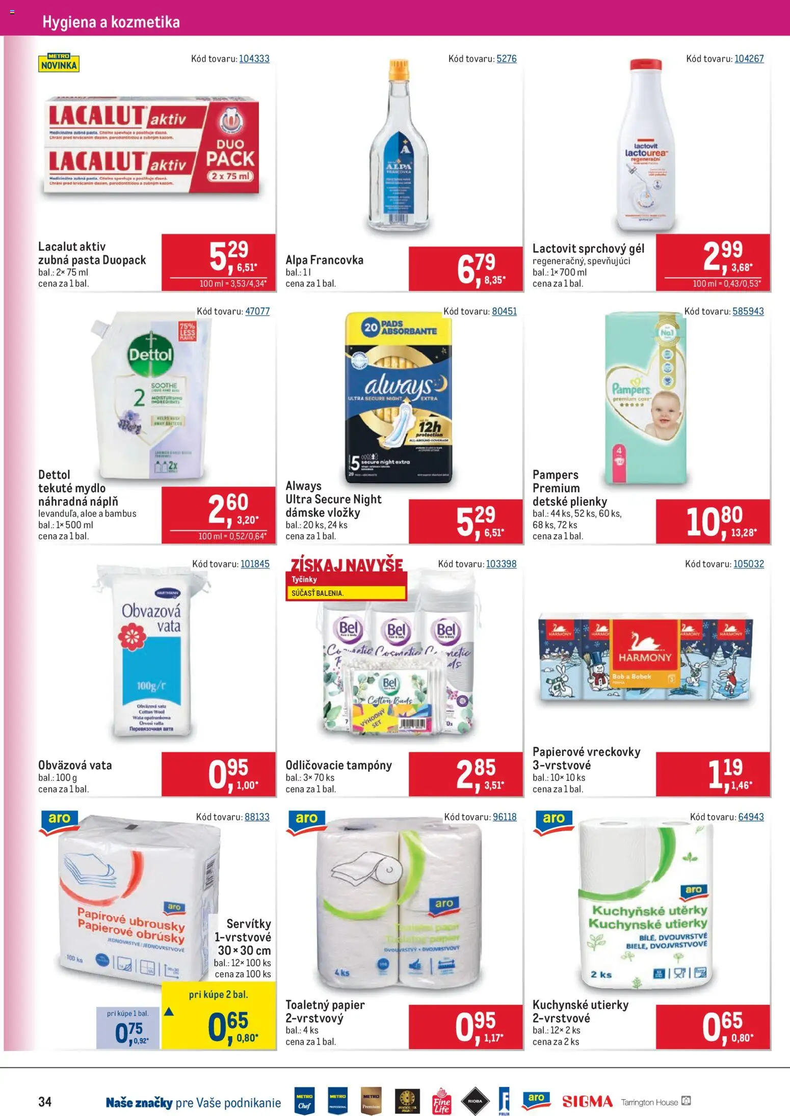 Nové Metro akcie – leták je platný od 19.11.2025 | Strana: 34 | Produkty: Zubná pasta, Alpa, Plienky, Pampers