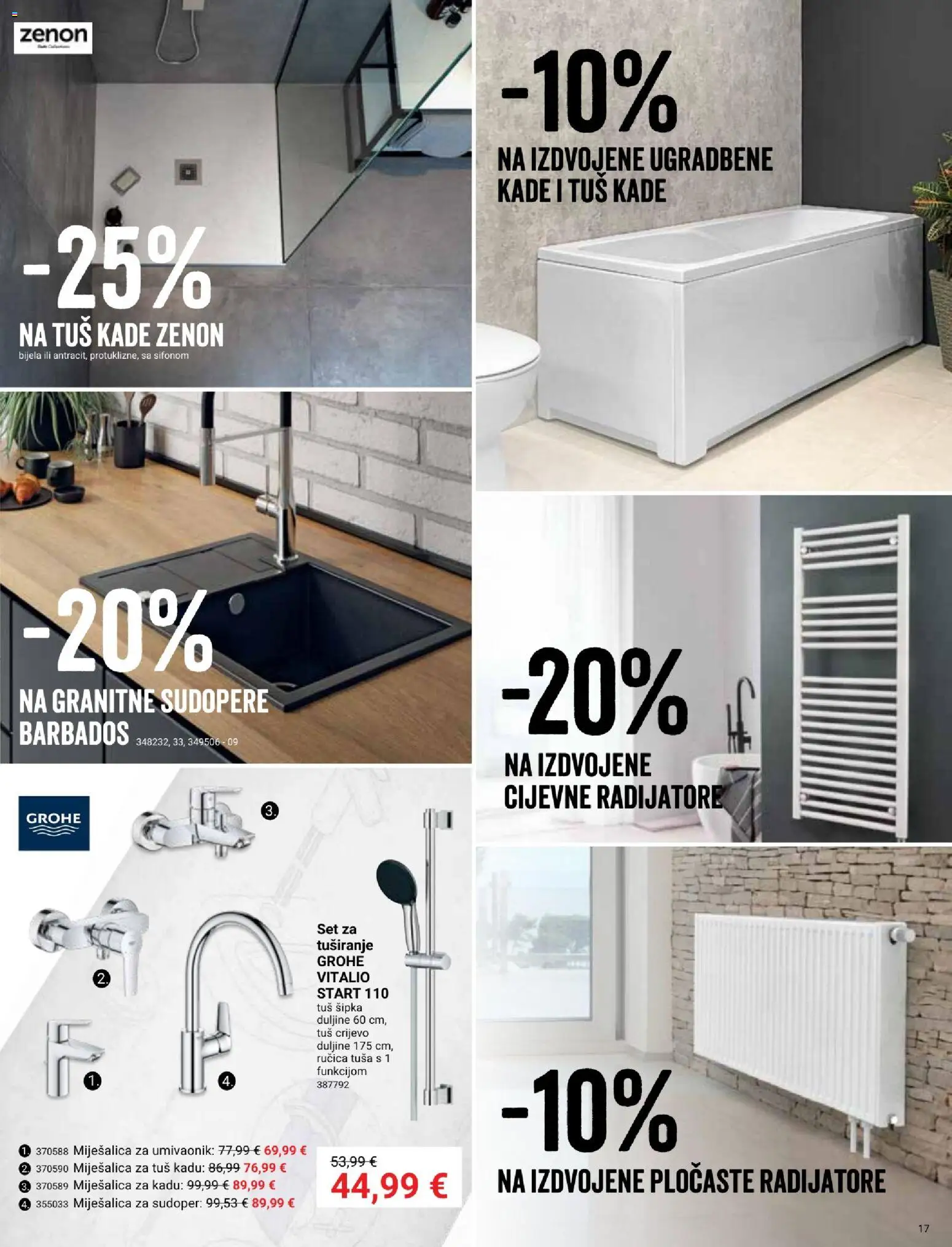 Pevex katalog | vrijedi od 05.03.2026 | Stranica: 17 | Proizvodi: Umivaonik, Tuš, Ručica tuša