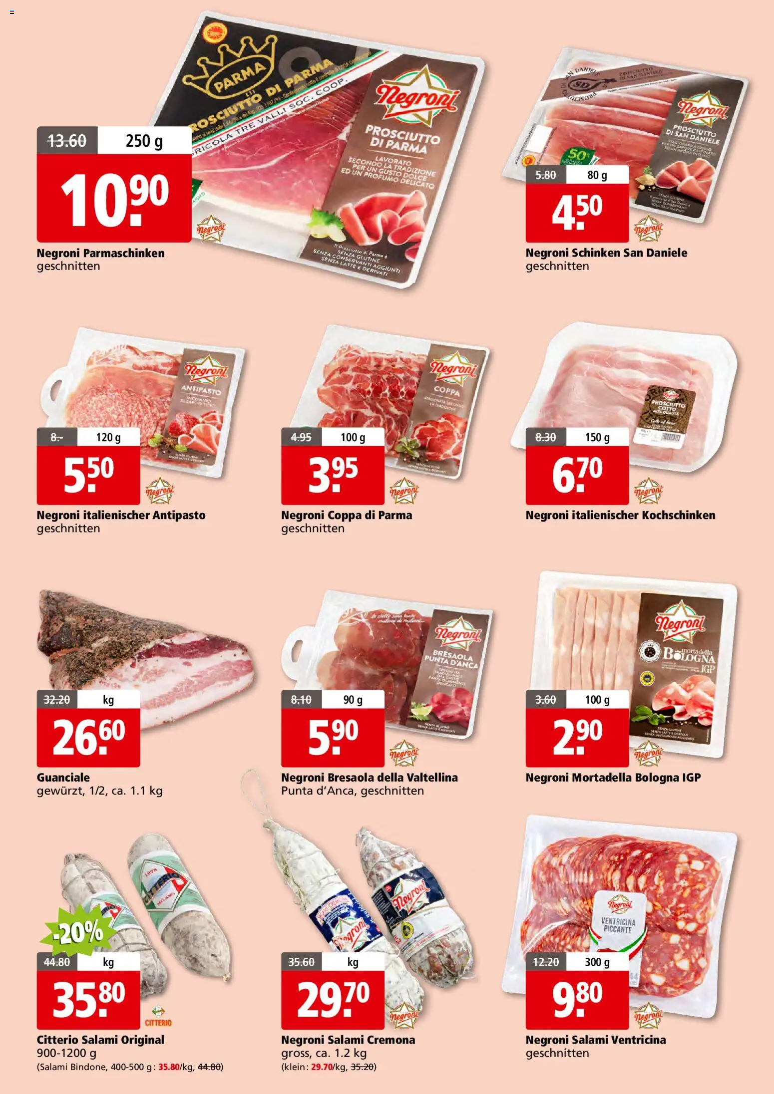 Aligro aktionen 2000 Schlieren, Gossau SG, Frauenfeld, Rapperswil-Jona, Sargans, Bern – gültig ab 20.04.2026 | Seite: 4 | Produkte: Salami, Schinken