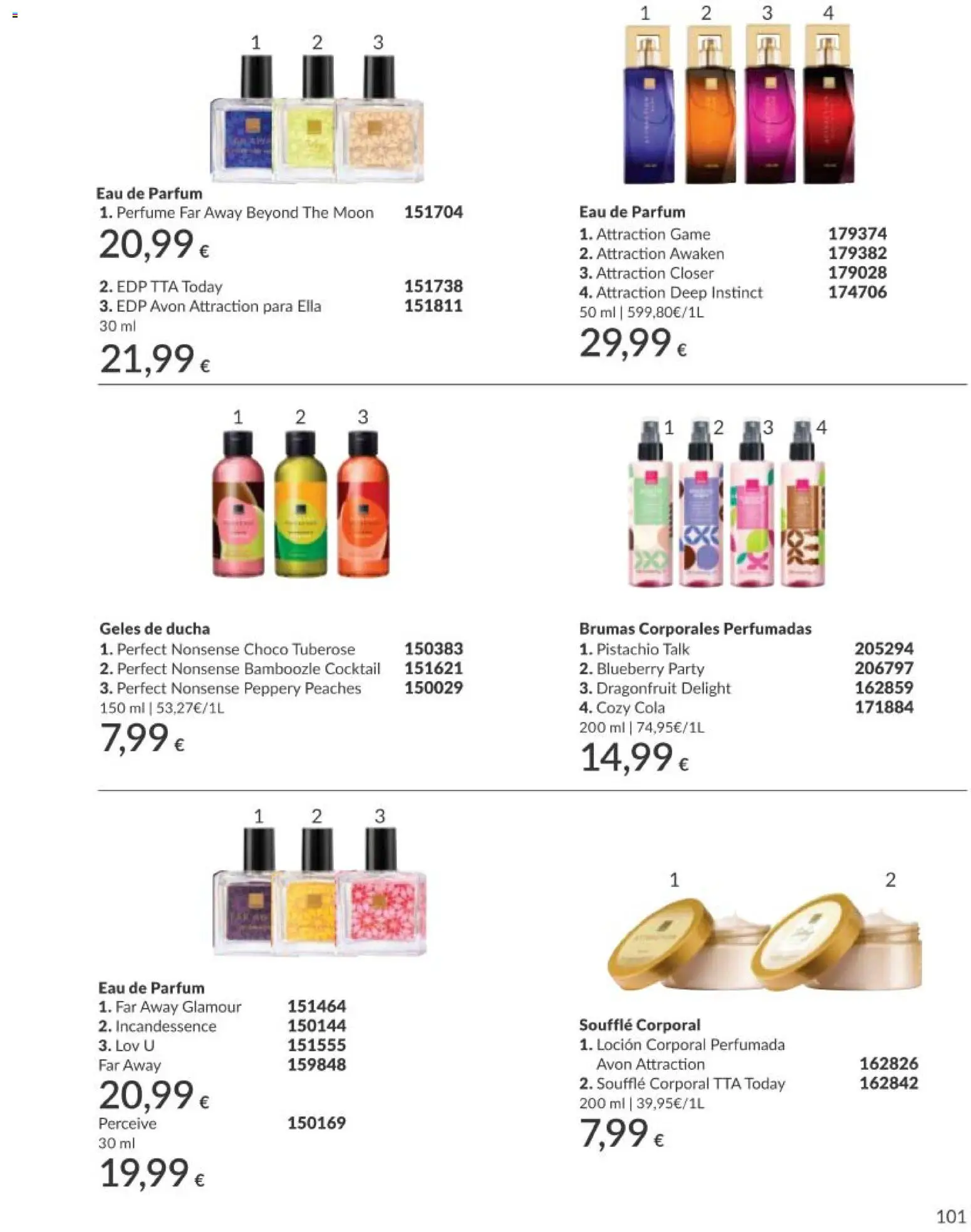 Catálogo AVON campaña 5 │ válido desde el 01.05.2026 | Página: 101 | Productos: Perfume, Loción corporal, Body, Ducha