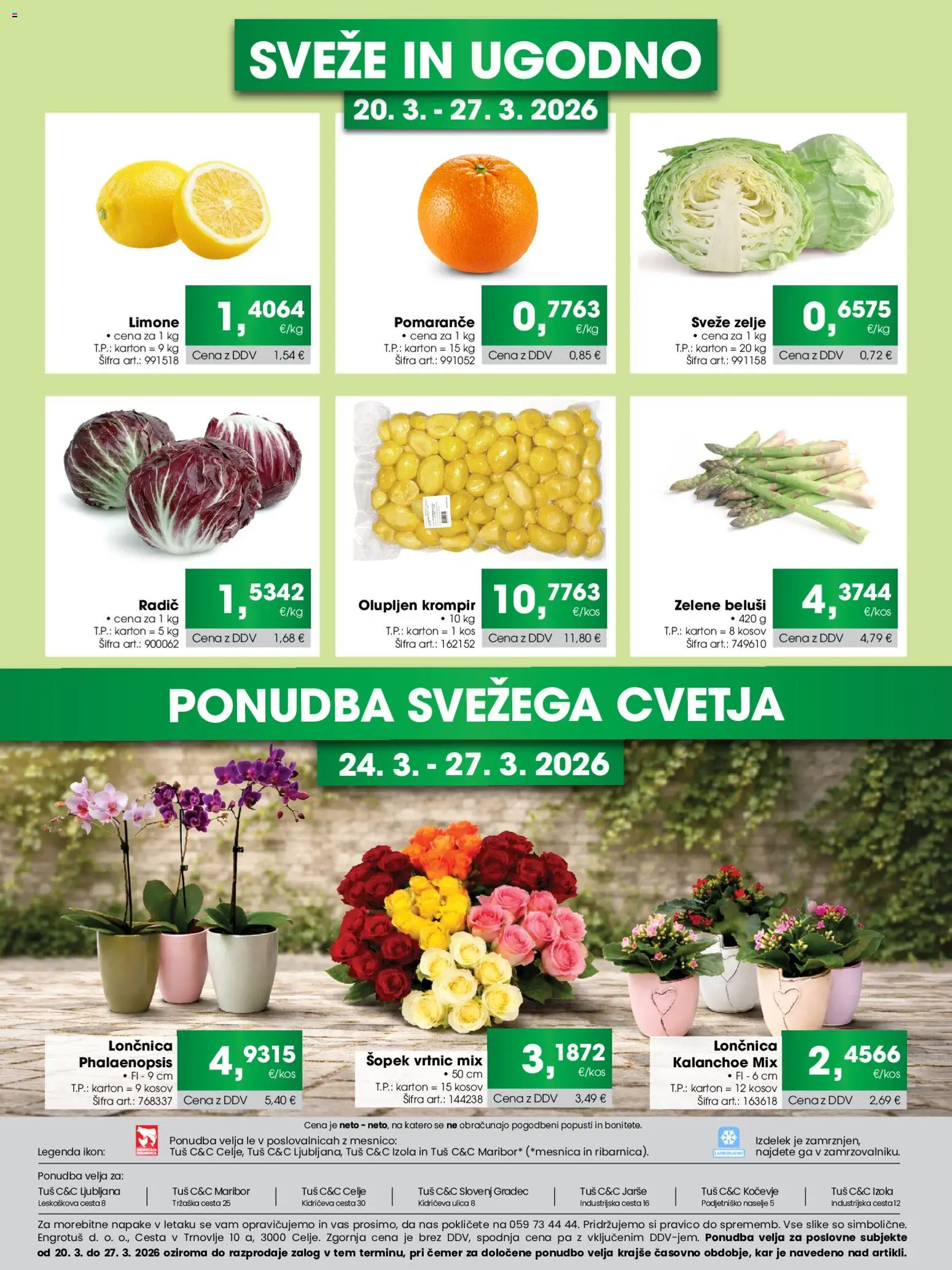 Novi Tuš katalog ponudbe – veljaven od 20.03.2026 | Stran: 3 | Izdelki: Šopek, Kos, Pomarance, Zelje