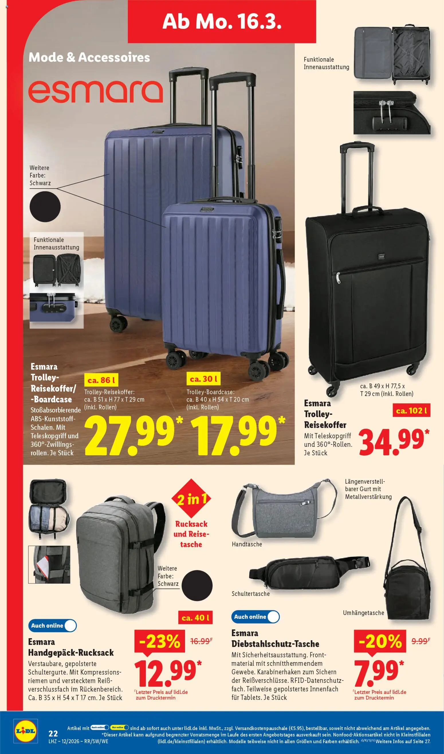 Lidl Prospekt Düsseldorf – gültig ab 16.03.2026 | Seite: 38 | Produkte: Tasche, Handtasche, Rucksack