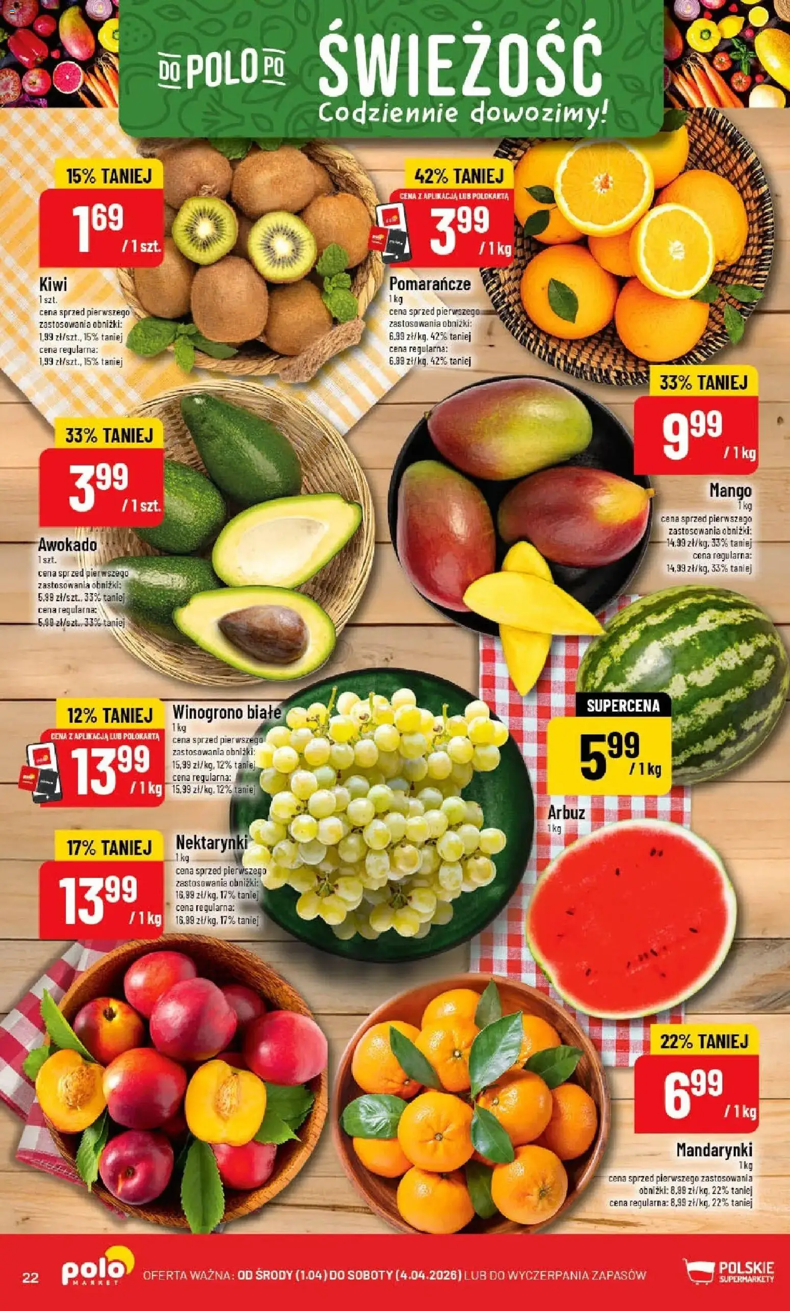 POLOmarket gazetka od 01.04.2026 | Strona: 22 | Produkty: Mango, Arbuz, Winogrono, Kiwi
