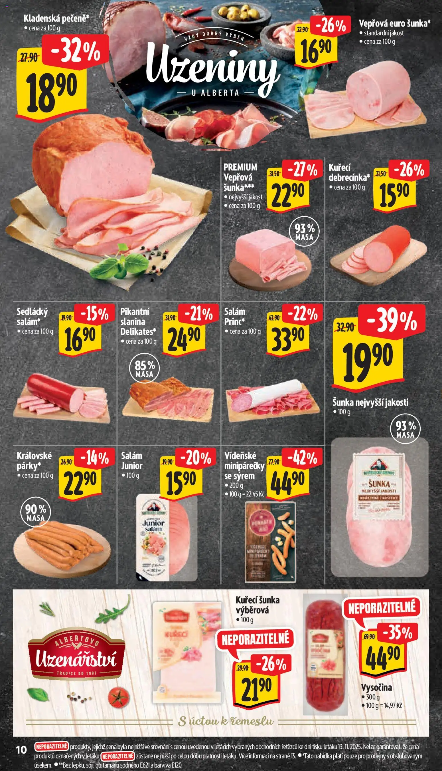 Albert leták - Supermarket od 19.11.2025 | Strana: 18 | Produkty: Salám, Šunka, Kuřecí šunka, Uzeniny