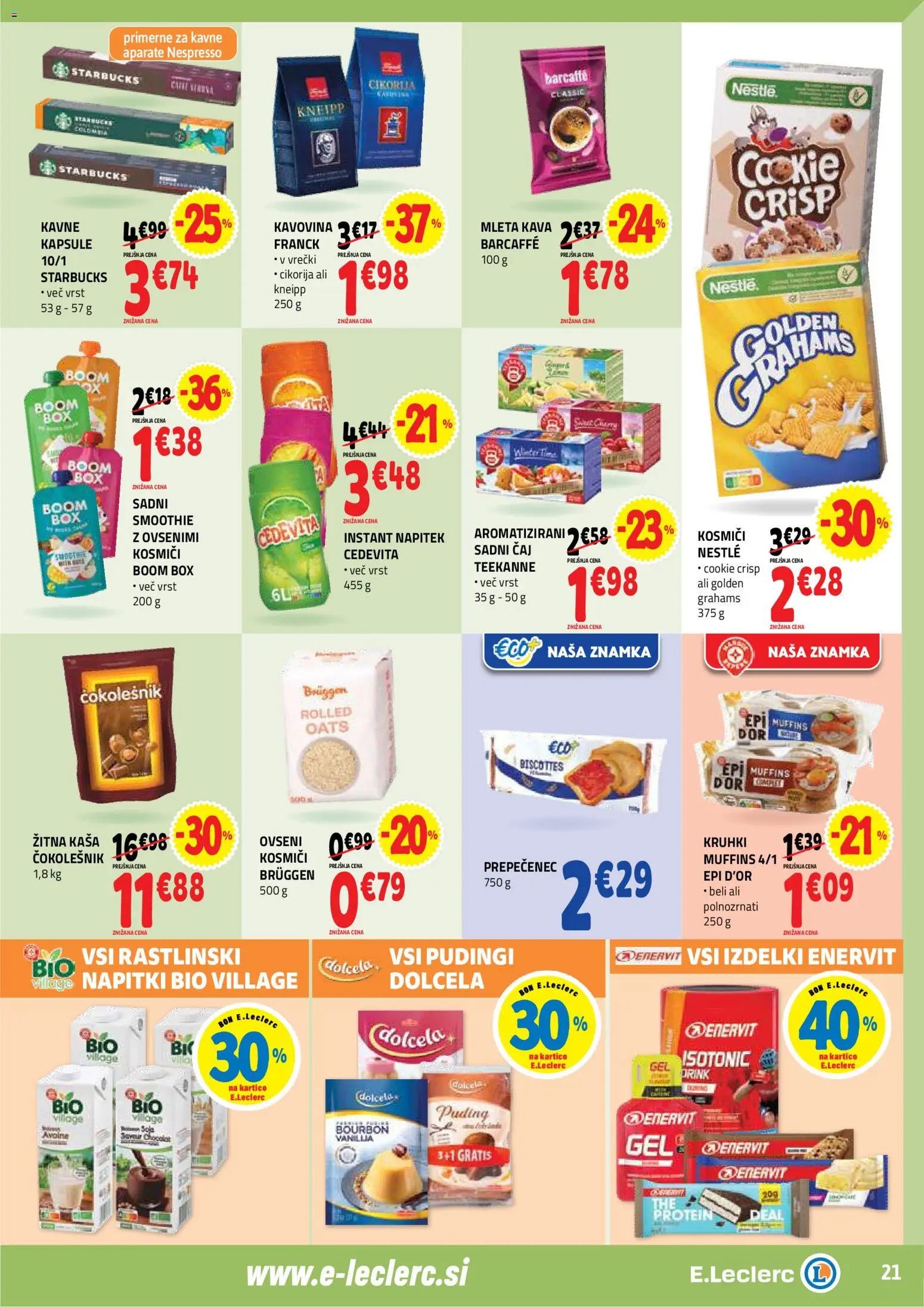 Novi E.leclerc katalog ponudbe – veljaven od 28.01.2026 | Stran: 21 | Izdelki: Puding, Napitki, Kava, Caj