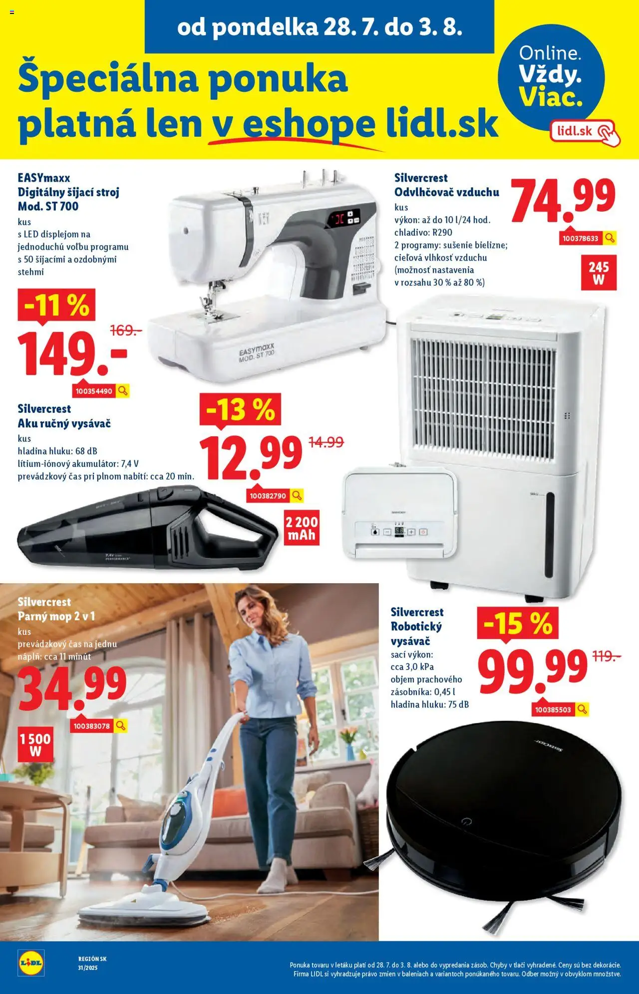 Lidl leták │ platný od 28.07.2025 | Strana: 50 | Produkty: Odvlhčovač vzduchu, Odvlhčovač, Robotický vysávač, Šijací stroj