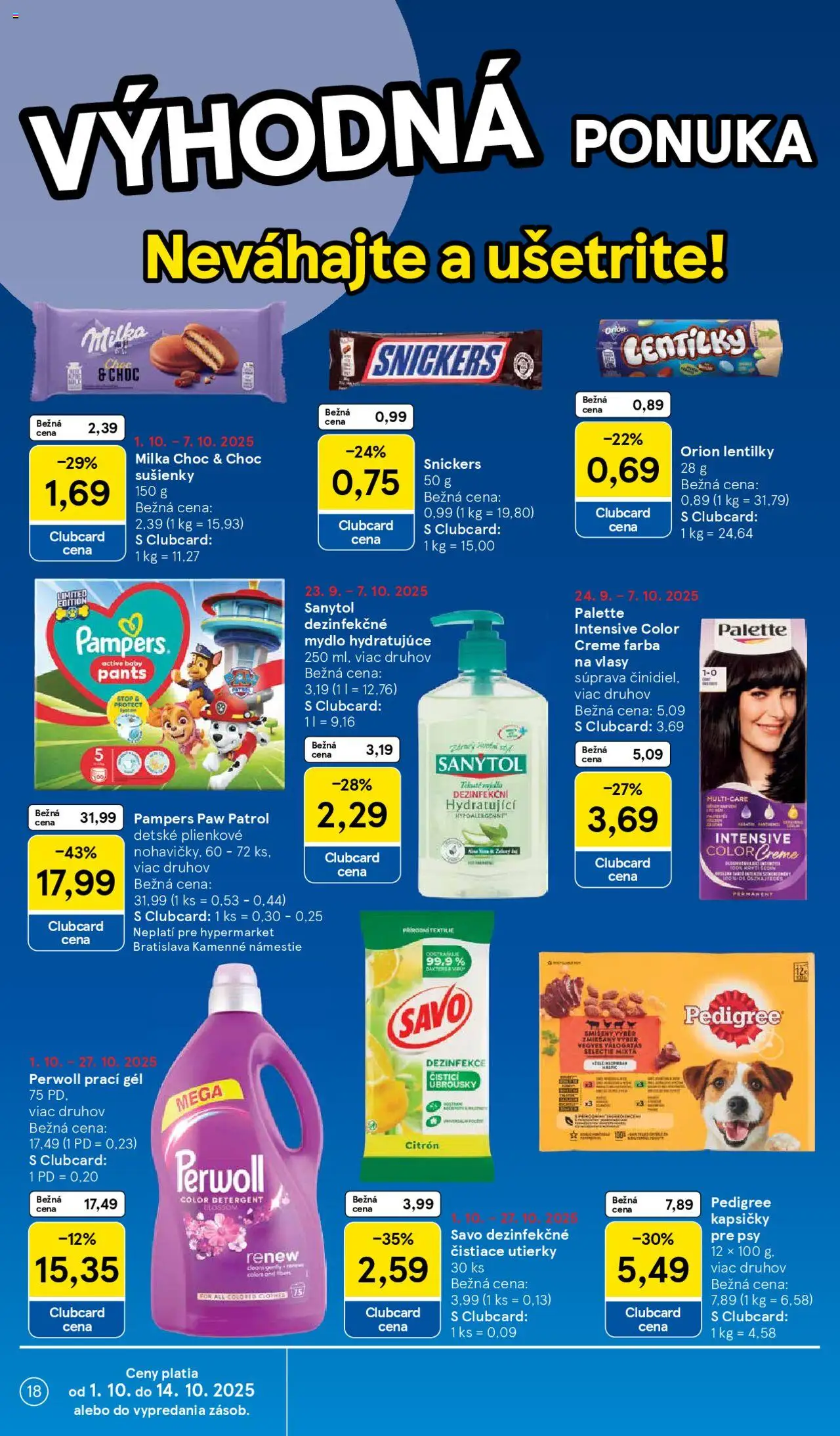 Nové Tesco akcie – leták je platný od 01.10.2025 | Strana: 18 | Produkty: Perwoll, Farba na vlasy, Mydlo, Nohavičky