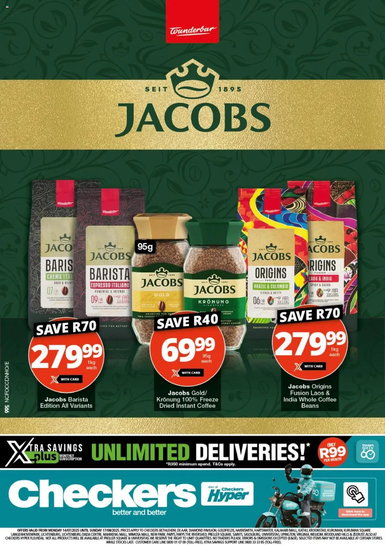 Checkers Northern Cape - Jacobs Promotion │ valid from 14.07.2025 | Page: 1 | Products: Beans, Coffee, Estuche organizador de viaje