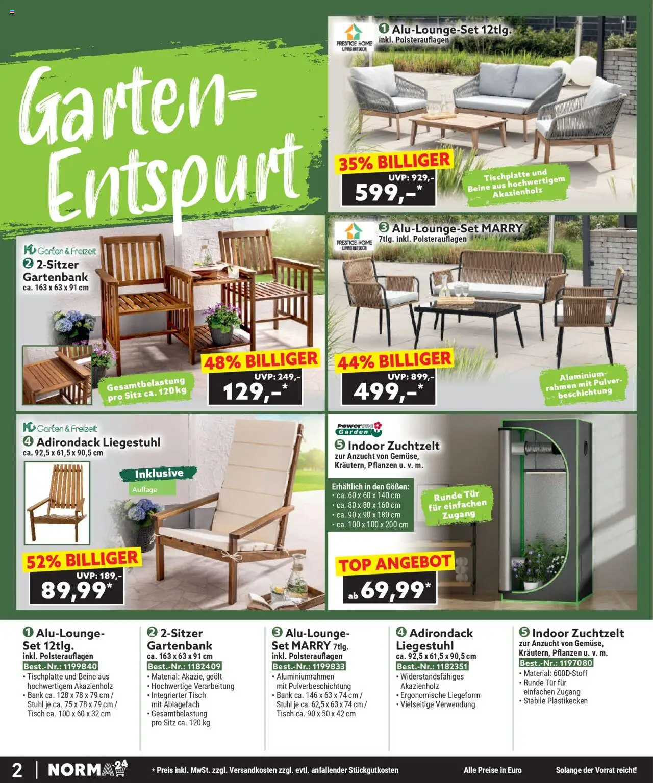 Norma Bestellmagazin  gültig ab 01.10.2025 | Seite: 2 | Produkte: Liegestuhl, Tisch, Stuhl