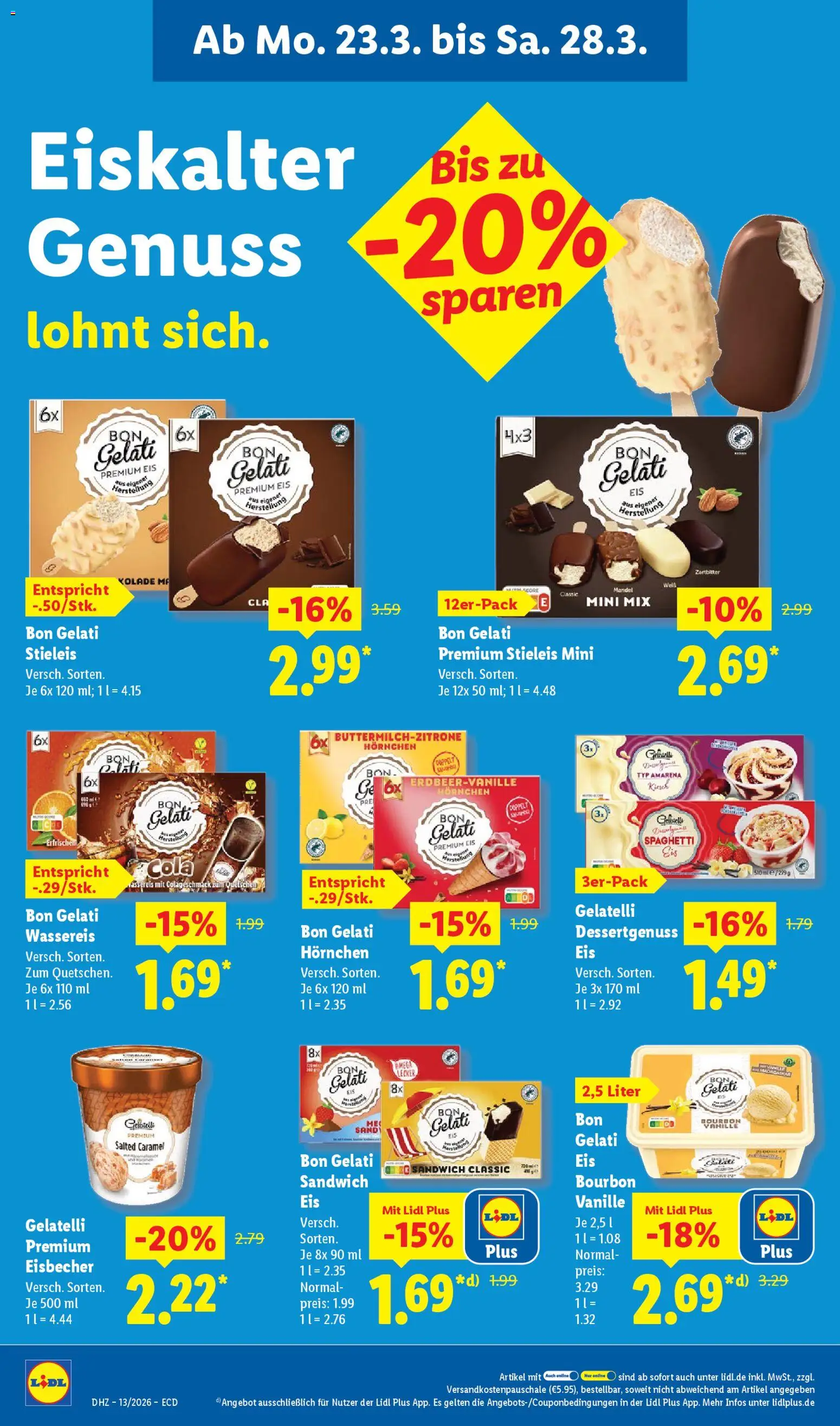 Lidl Prospekt – gültig ab 23.03.2026 | Seite: 22 | Produkte: Cola, Reis, Bourbon, Eis
