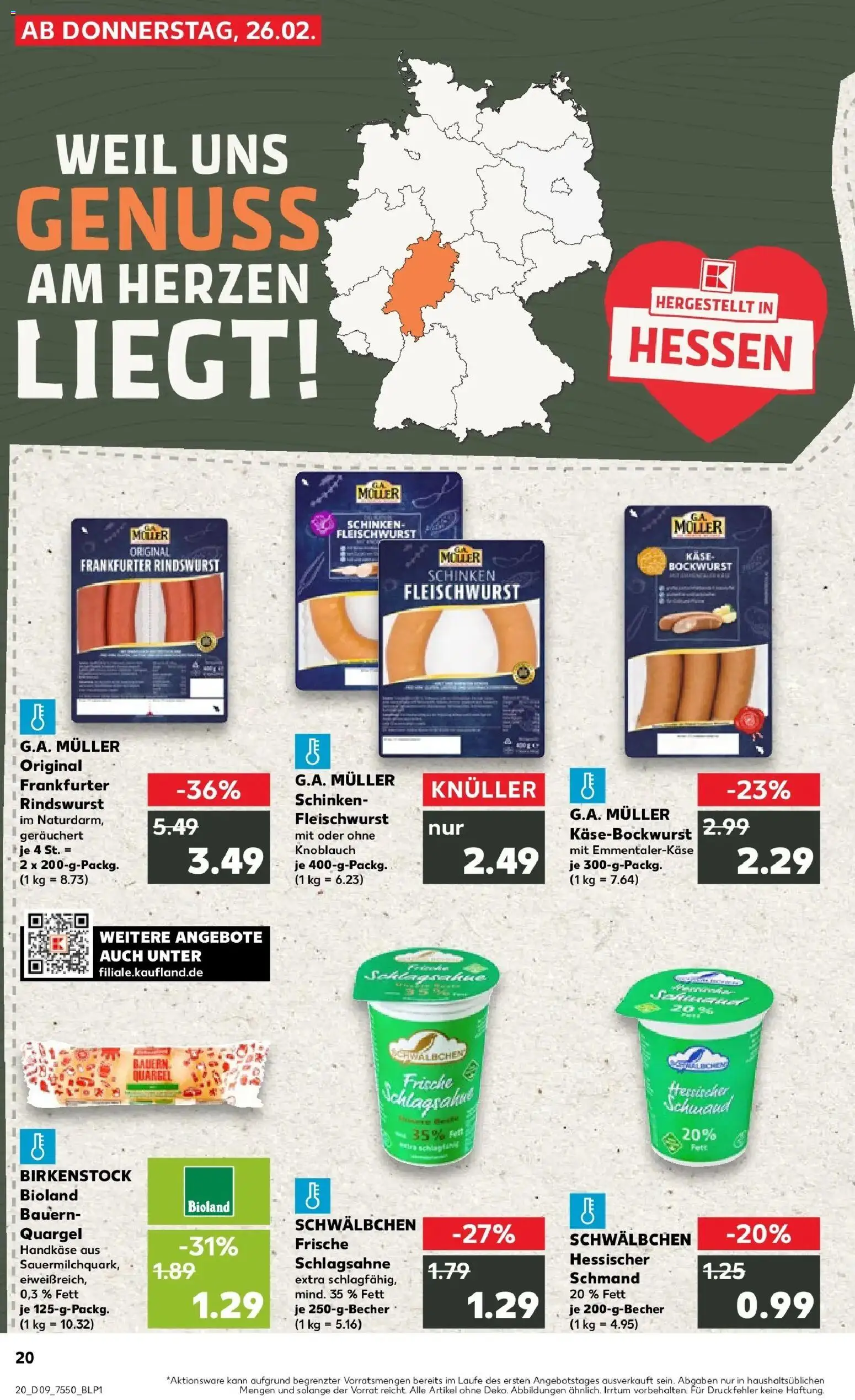 Kaufland prospekt Gelnhausen	 – gültig ab 26.02.2026 | Seite: 20 | Produkte: Bockwurst, Käse, Knoblauch, Schinken