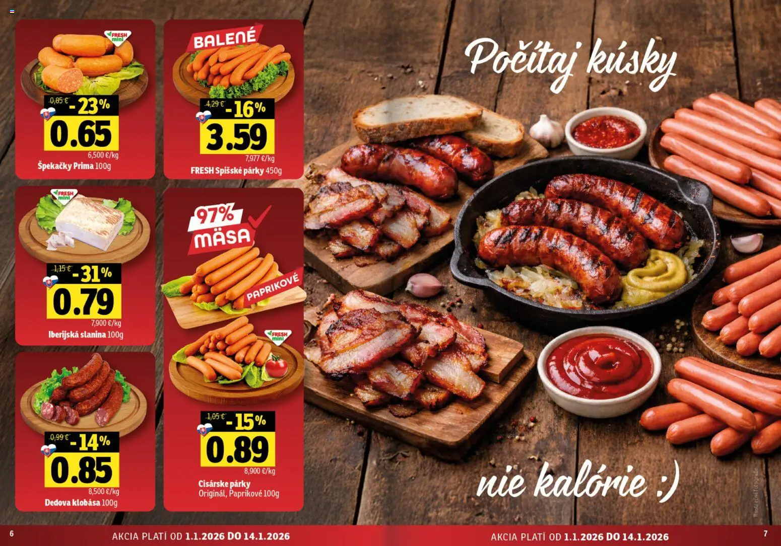 Nové Fresh akcie – leták je platný od 01.01.2026 | Strana: 4 | Produkty: Slanina, Klobása, Párky