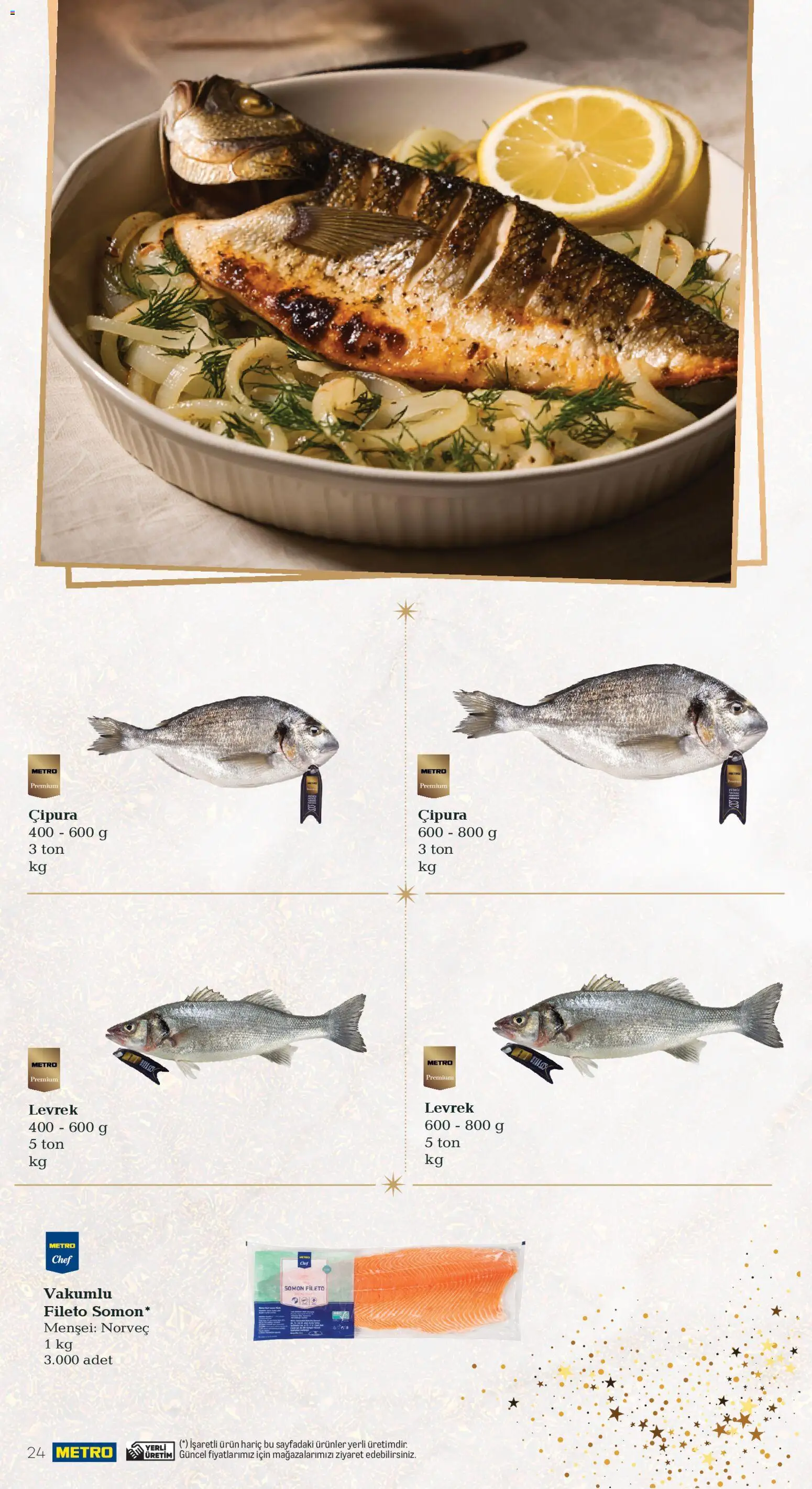 Metro - Yılbaşı Sofra Kataloğu - 01.12.2025 tarihinden itibaren geçerlidir | Sayfa: 24 | Ürünler: Somon fileto, Somon, Levrek, Çipura