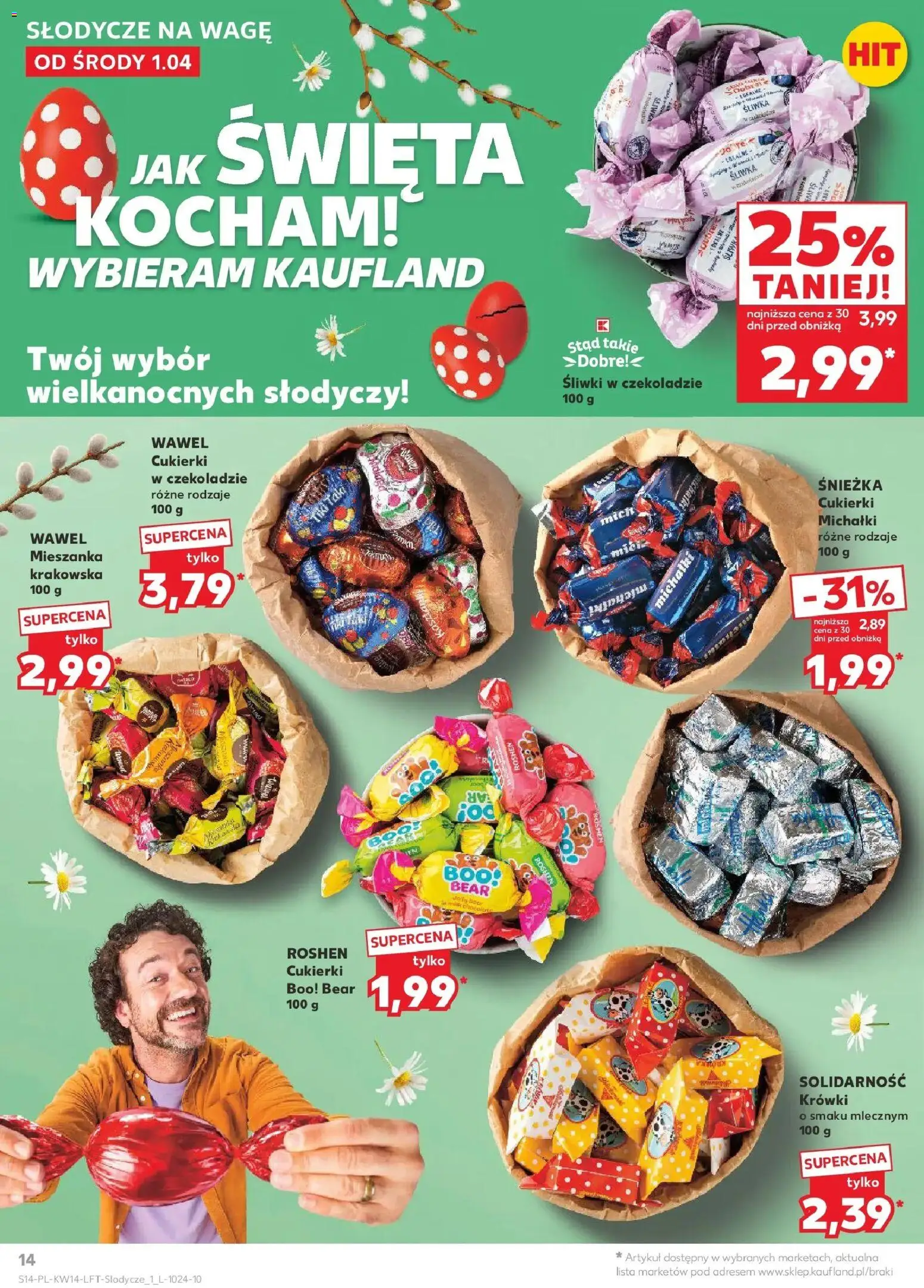 Kaufland gazetka od 01.04.2026 | Strona: 14 | Produkty: Słodycze, Śliwki w czekoladzie, Cukierki, Krówki
